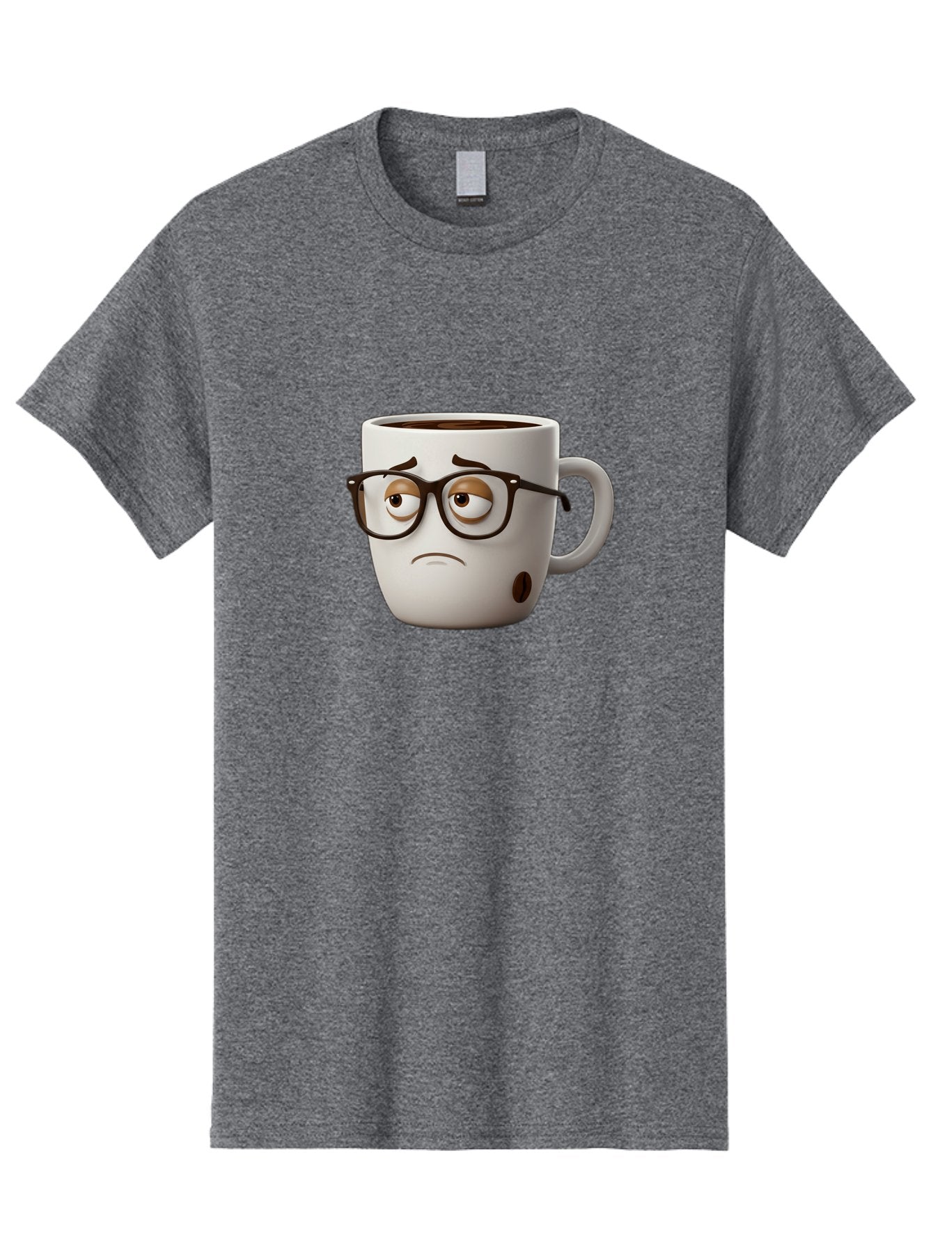 Sad-Coffee-Mug Men'S Graphic Tee, 100% Cotton, Comfortable Casual Summer Wear, Machine Washable, Coffee Mug With Face, Sad Expression, Black Glasses, Coffee Drink, Morning Routine, Daily Grind, Cartoon Character, Quirky Design, Funny Mug Bac384 10