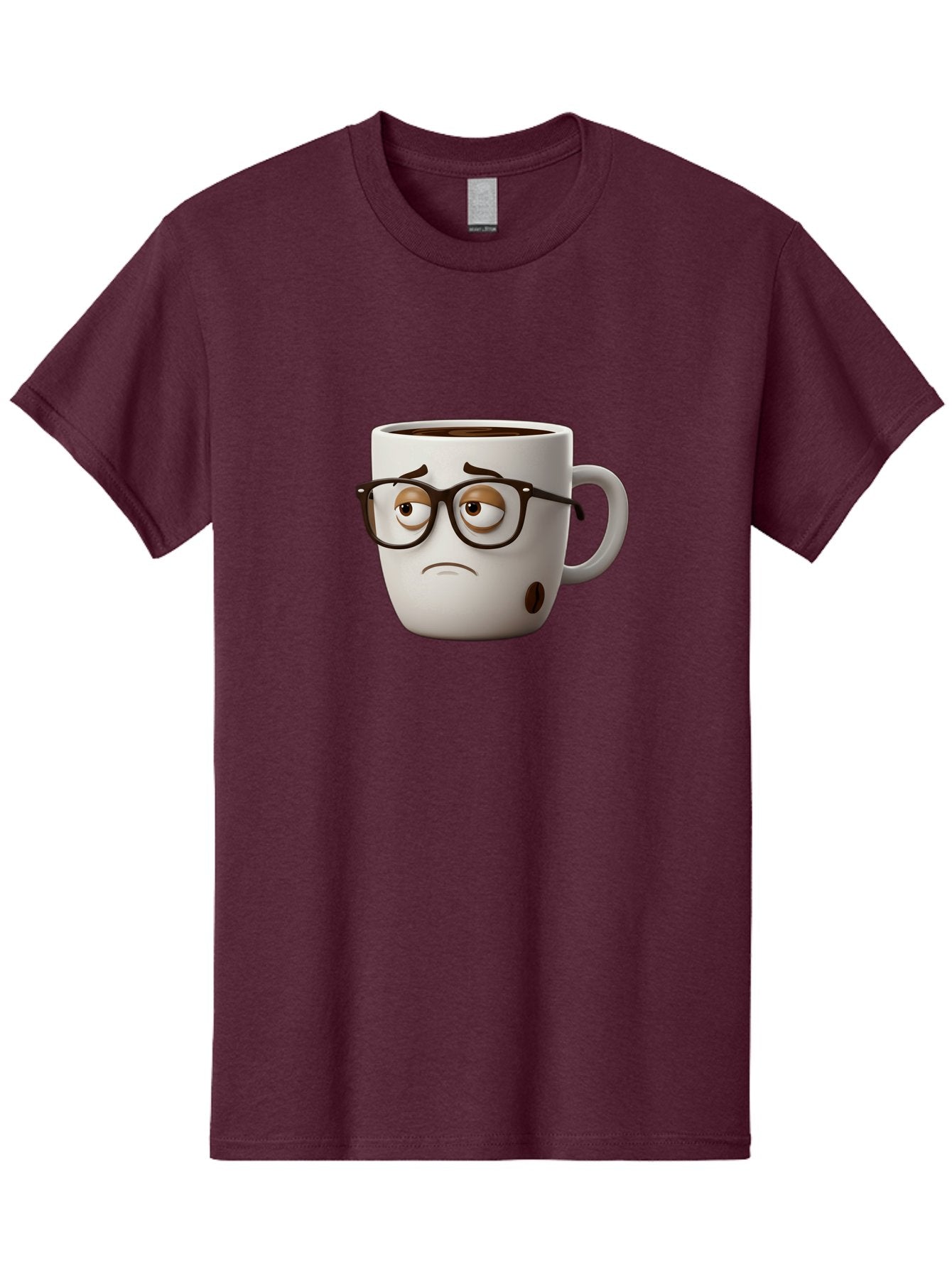 Sad-Coffee-Mug Men'S Graphic Tee, 100% Cotton, Comfortable Casual Summer Wear, Machine Washable, Coffee Mug With Face, Sad Expression, Black Glasses, Coffee Drink, Morning Routine, Daily Grind, Cartoon Character, Quirky Design, Funny Mug Bac384 14