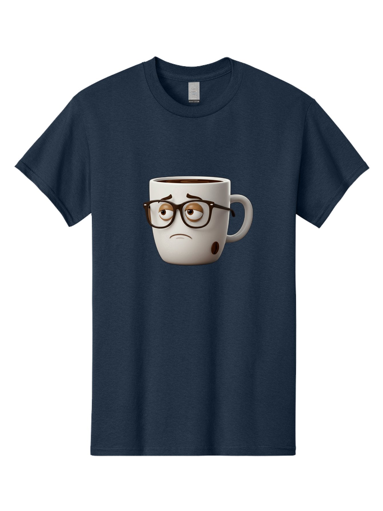 Sad-Coffee-Mug Men'S Graphic Tee, 100% Cotton, Comfortable Casual Summer Wear, Machine Washable, Coffee Mug With Face, Sad Expression, Black Glasses, Coffee Drink, Morning Routine, Daily Grind, Cartoon Character, Quirky Design, Funny Mug Bac384 5