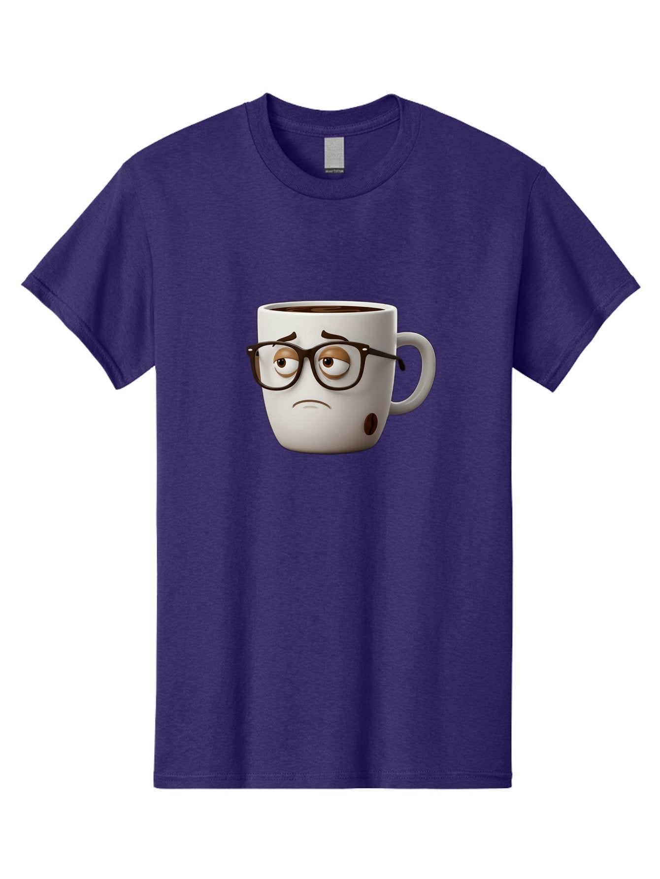 Sad-Coffee-Mug Men'S Graphic Tee, 100% Cotton, Comfortable Casual Summer Wear, Machine Washable, Coffee Mug With Face, Sad Expression, Black Glasses, Coffee Drink, Morning Routine, Daily Grind, Cartoon Character, Quirky Design, Funny Mug Bac384 12