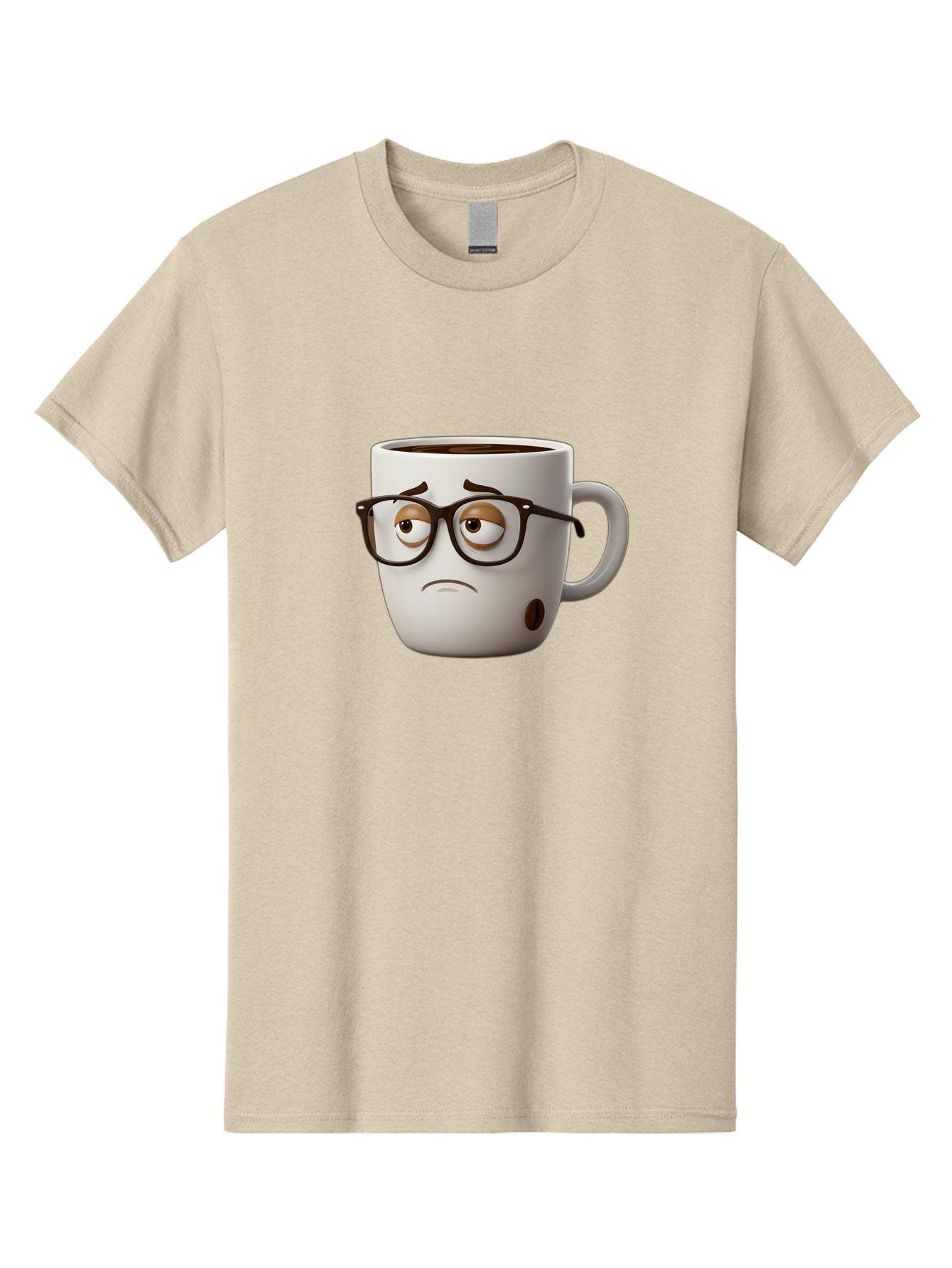 Sad-Coffee-Mug Men'S Graphic Tee, 100% Cotton, Comfortable Casual Summer Wear, Machine Washable, Coffee Mug With Face, Sad Expression, Black Glasses, Coffee Drink, Morning Routine, Daily Grind, Cartoon Character, Quirky Design, Funny Mug Bac384