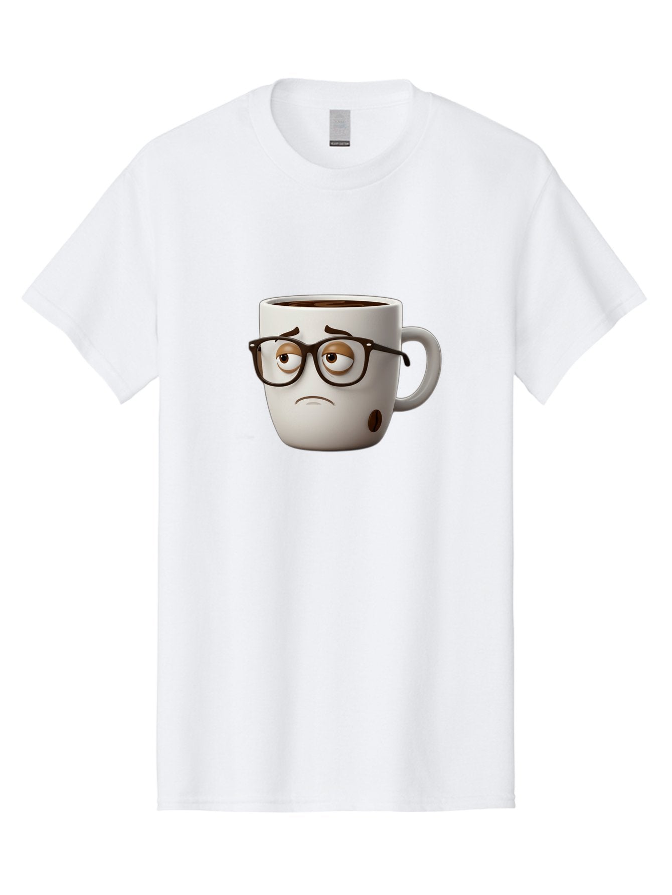 Sad-Coffee-Mug Men'S Graphic Tee, 100% Cotton, Comfortable Casual Summer Wear, Machine Washable, Coffee Mug With Face, Sad Expression, Black Glasses, Coffee Drink, Morning Routine, Daily Grind, Cartoon Character, Quirky Design, Funny Mug Bac384 7