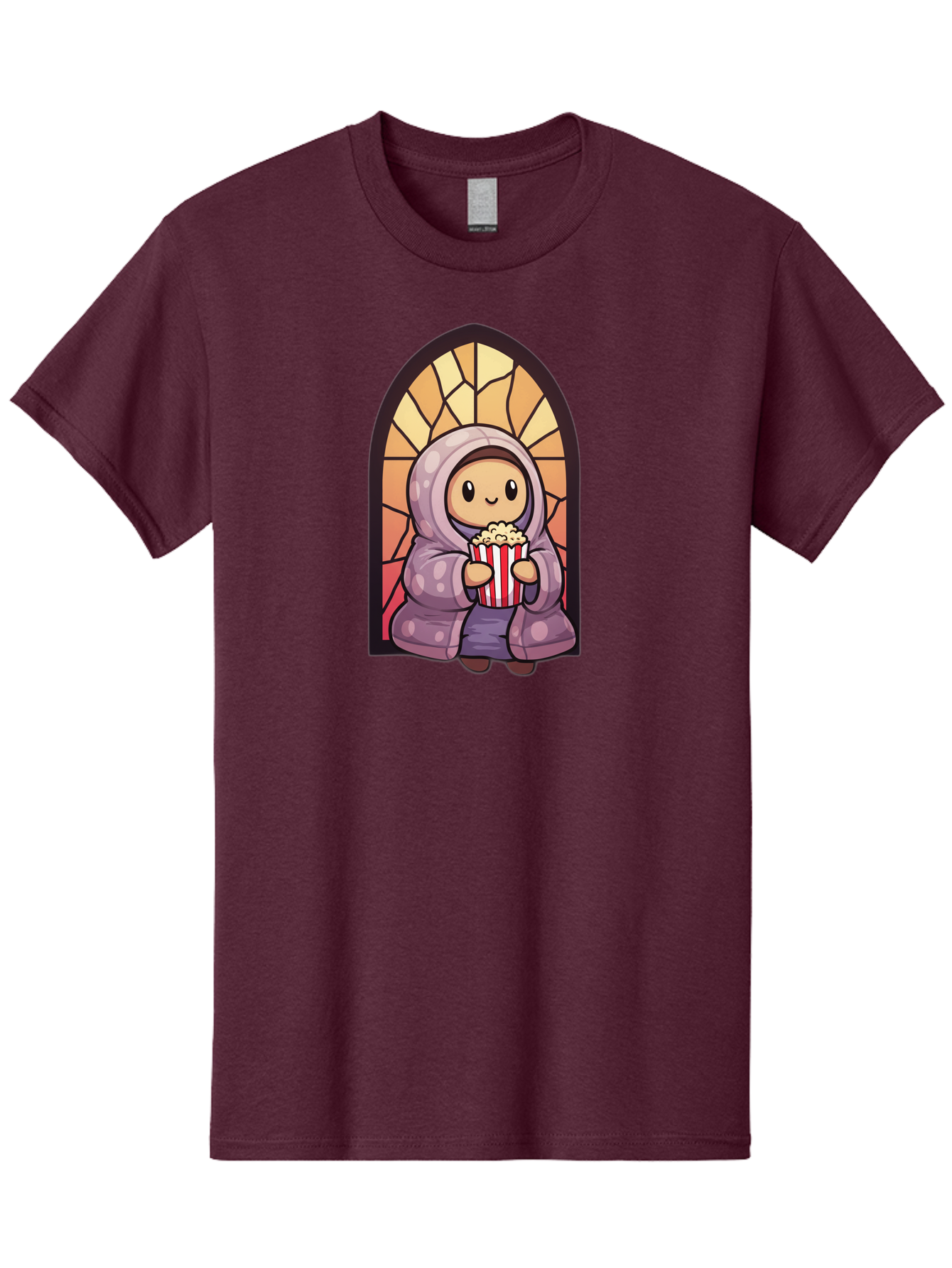 Saint-Popcorn Men'S Graphic Tee, 100% Cotton, Comfortable Casual Summer Wear, Machine Washable, Cartoon Character, Stained Glass Window, Kid Eating Popcorn, Cute Illustration, Cozy Atmosphere, Warm Colors, Hoodie, Snack Time, Playful Design, Bac385 14