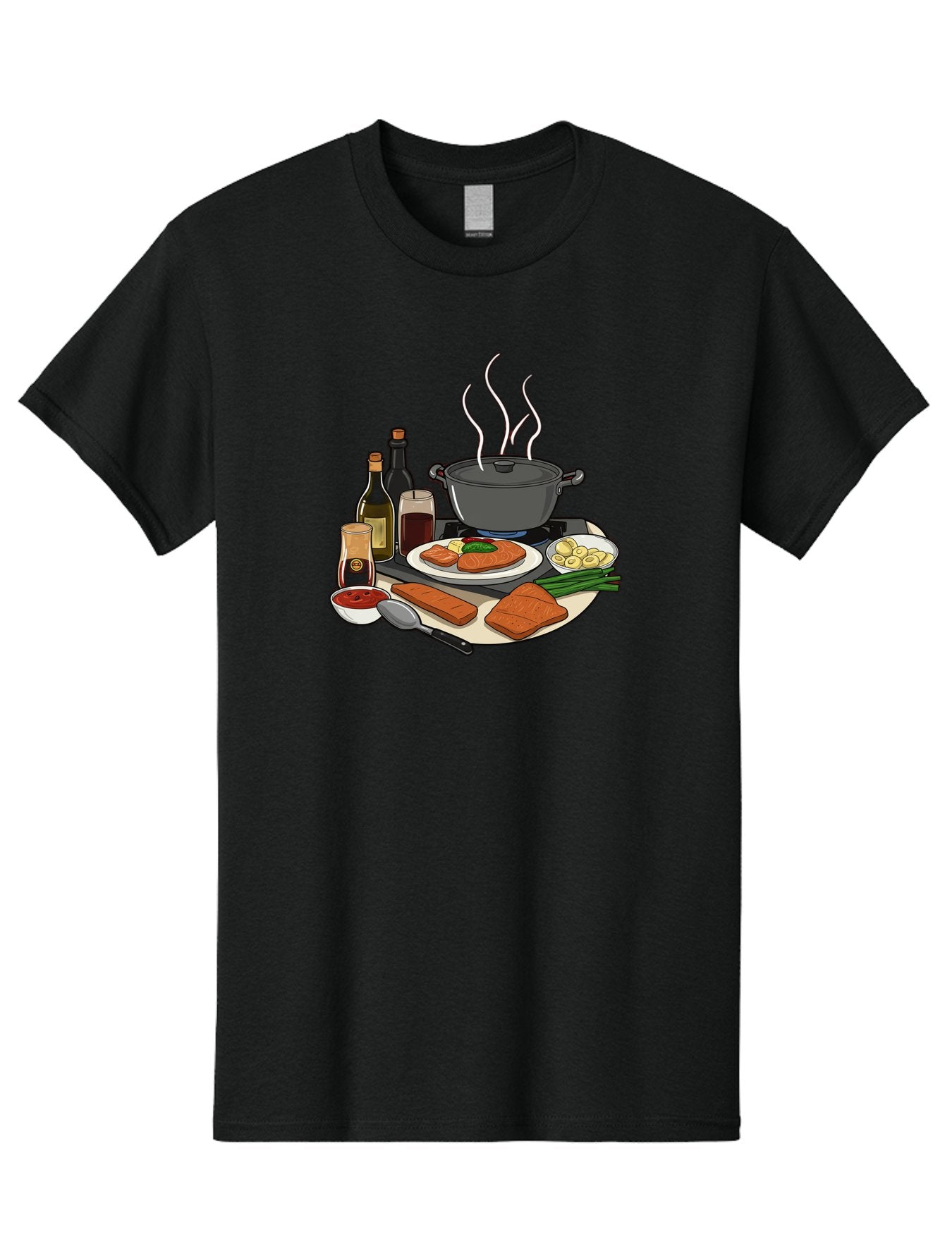 Salmon-Dish Men'S Graphic Tee, 100% Cotton, Comfortable Casual Summer Wear, Machine Washable, Salmon Fillet, Cooking Salmon, Gourmet Cooking, Kitchen Utensils, Salmon Recipe, Delicious Salmon, Gourmet Ingredients, Cooking Essentials, Bac386 14