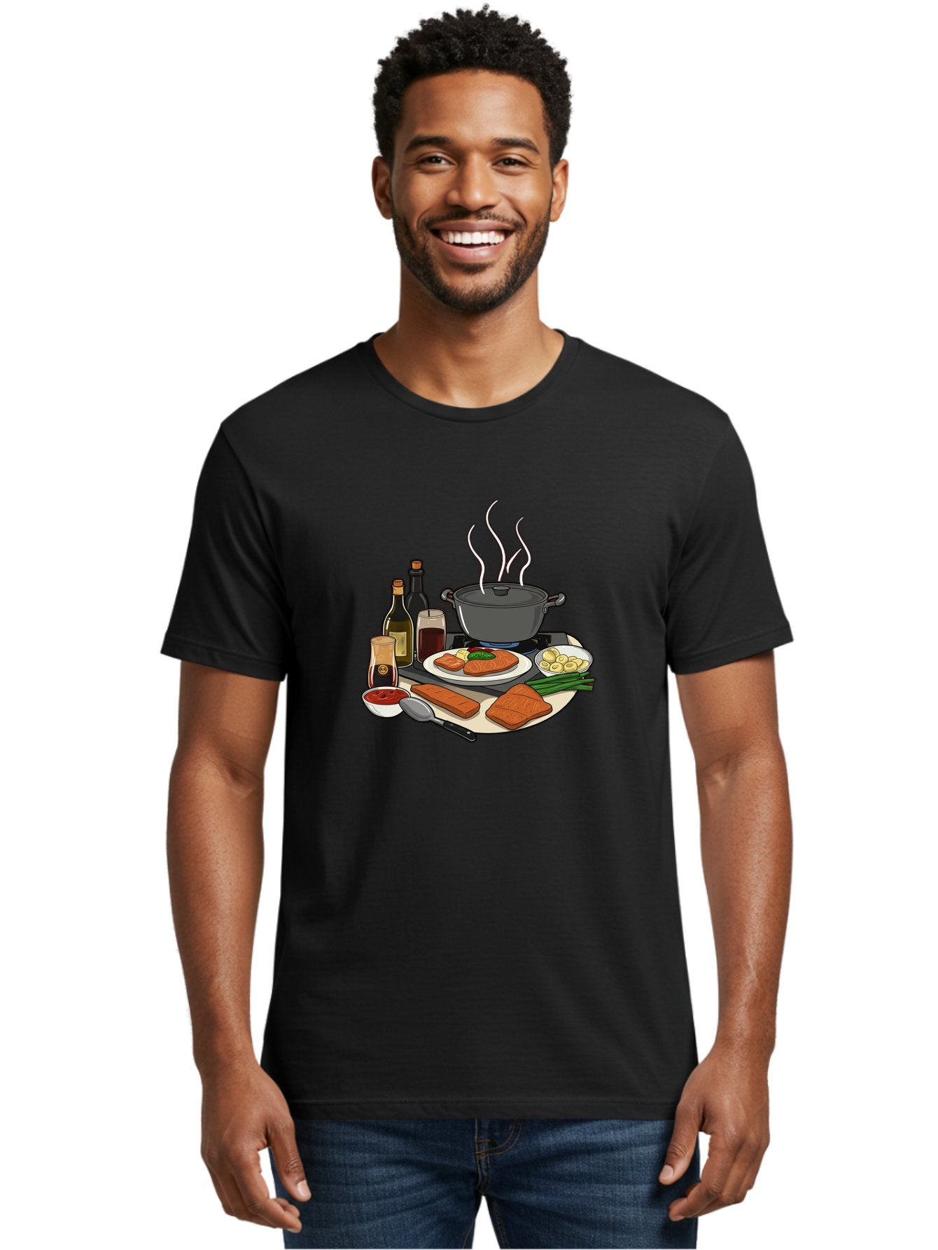 Salmon-Dish Men'S Graphic Tee, 100% Cotton, Comfortable Casual Summer Wear, Machine Washable, Salmon Fillet, Cooking Salmon, Gourmet Cooking, Kitchen Utensils, Salmon Recipe, Delicious Salmon, Gourmet Ingredients, Cooking Essentials, Bac386 29