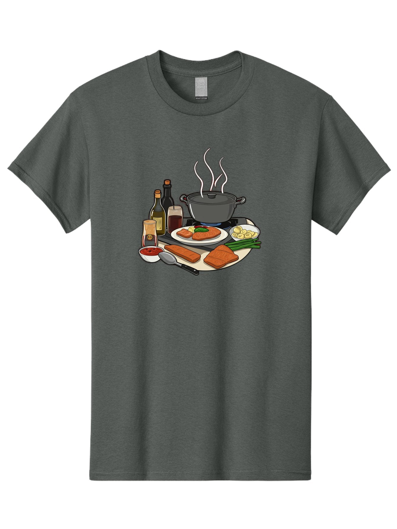 Salmon-Dish Men'S Graphic Tee, 100% Cotton, Comfortable Casual Summer Wear, Machine Washable, Salmon Fillet, Cooking Salmon, Gourmet Cooking, Kitchen Utensils, Salmon Recipe, Delicious Salmon, Gourmet Ingredients, Cooking Essentials, Bac386 12
