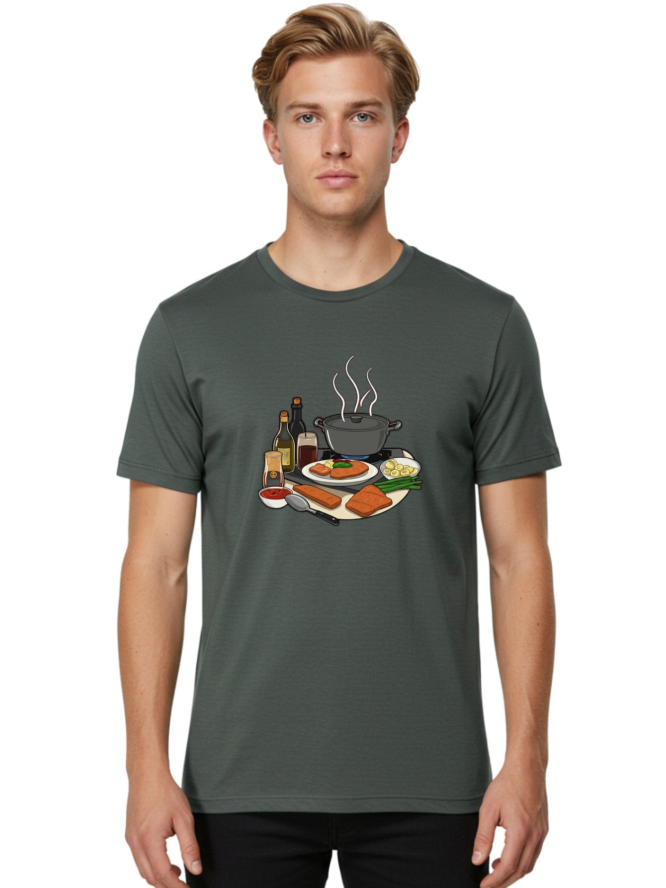 Salmon-Dish Men'S Graphic Tee, 100% Cotton, Comfortable Casual Summer Wear, Machine Washable, Salmon Fillet, Cooking Salmon, Gourmet Cooking, Kitchen Utensils, Salmon Recipe, Delicious Salmon, Gourmet Ingredients, Cooking Essentials, Bac386 28