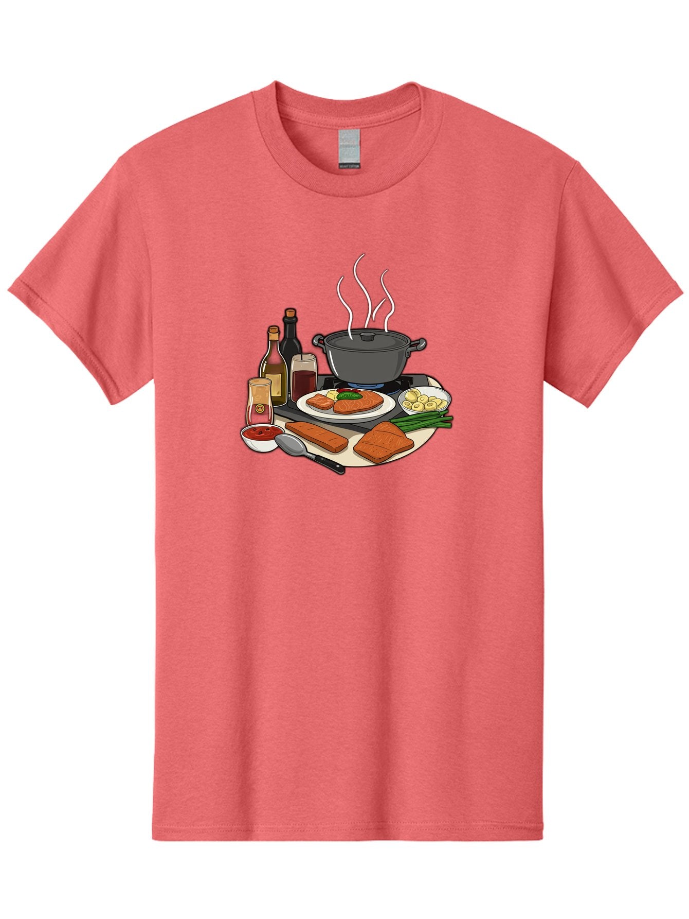 Salmon-Dish Men'S Graphic Tee, 100% Cotton, Comfortable Casual Summer Wear, Machine Washable, Salmon Fillet, Cooking Salmon, Gourmet Cooking, Kitchen Utensils, Salmon Recipe, Delicious Salmon, Gourmet Ingredients, Cooking Essentials, Bac386