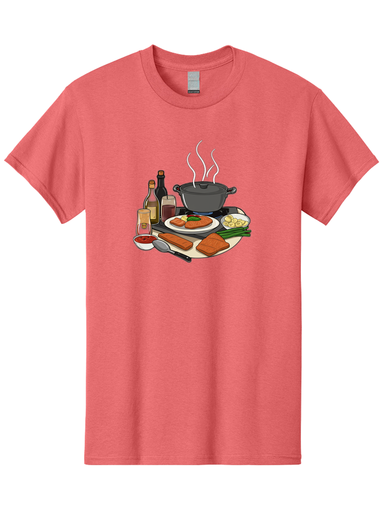 Salmon-Dish Men'S Graphic Tee, 100% Cotton, Comfortable Casual Summer Wear, Machine Washable, Salmon Fillet, Cooking Salmon, Gourmet Cooking, Kitchen Utensils, Salmon Recipe, Delicious Salmon, Gourmet Ingredients, Cooking Essentials, Bac386 10