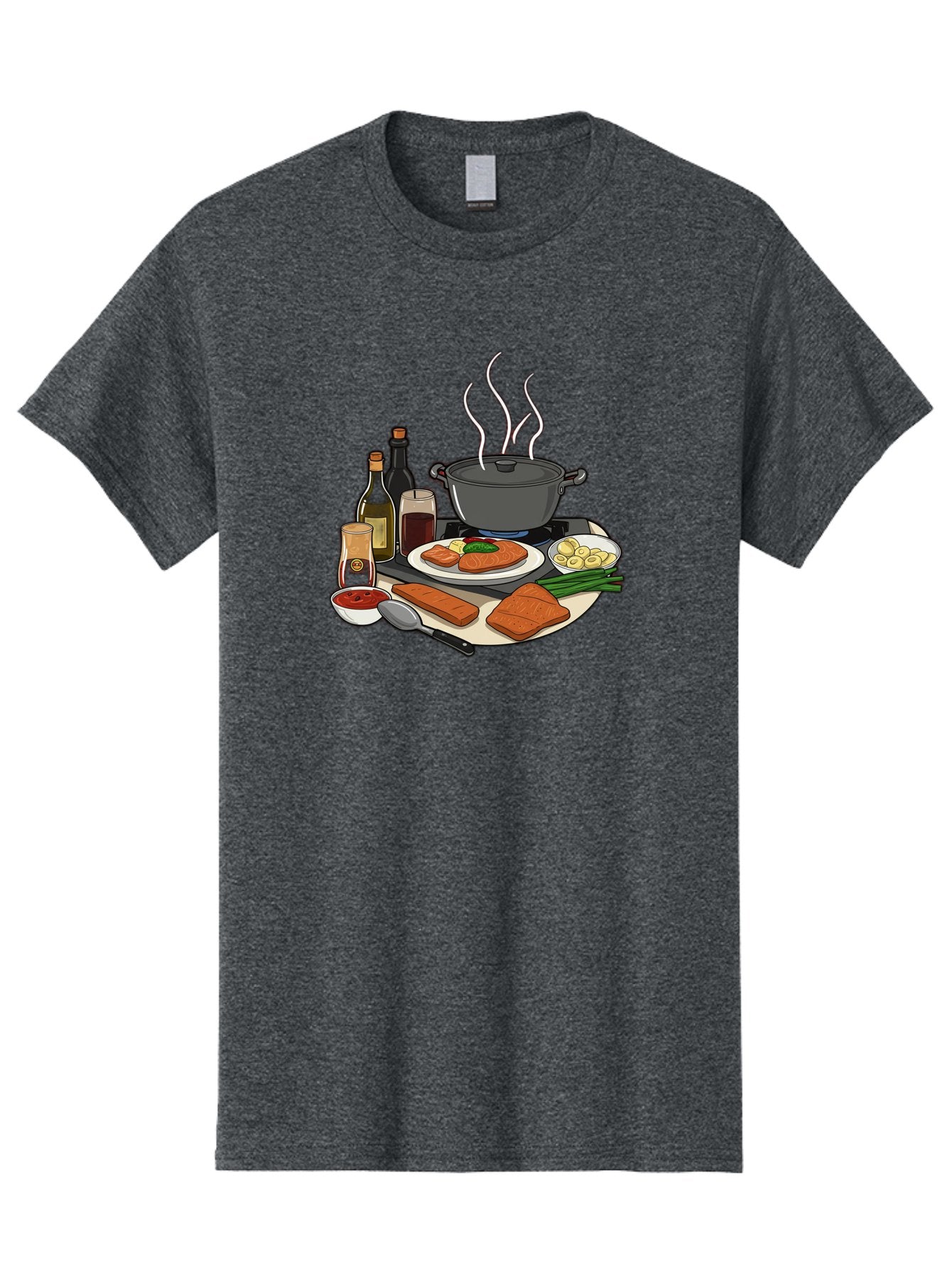 Salmon-Dish Men'S Graphic Tee, 100% Cotton, Comfortable Casual Summer Wear, Machine Washable, Salmon Fillet, Cooking Salmon, Gourmet Cooking, Kitchen Utensils, Salmon Recipe, Delicious Salmon, Gourmet Ingredients, Cooking Essentials, Bac386 10