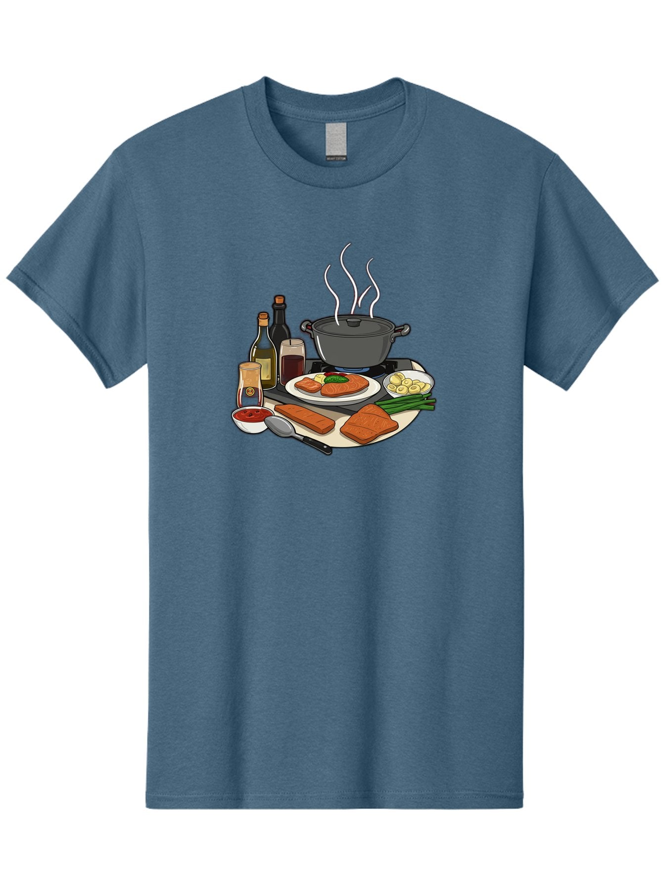 Salmon-Dish Men'S Graphic Tee, 100% Cotton, Comfortable Casual Summer Wear, Machine Washable, Salmon Fillet, Cooking Salmon, Gourmet Cooking, Kitchen Utensils, Salmon Recipe, Delicious Salmon, Gourmet Ingredients, Cooking Essentials, Bac386 8