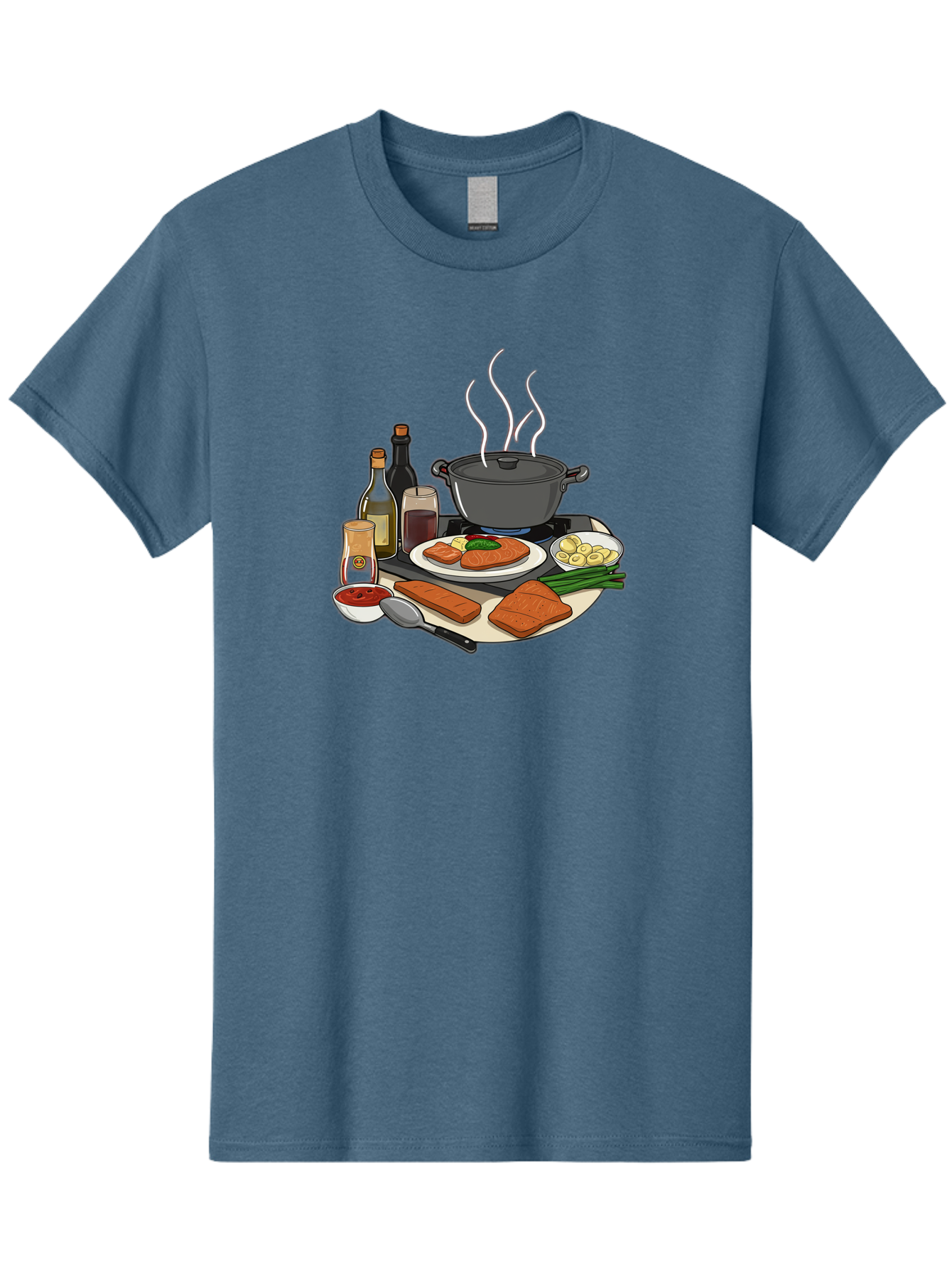 Salmon-Dish Men'S Graphic Tee, 100% Cotton, Comfortable Casual Summer Wear, Machine Washable, Salmon Fillet, Cooking Salmon, Gourmet Cooking, Kitchen Utensils, Salmon Recipe, Delicious Salmon, Gourmet Ingredients, Cooking Essentials, Bac386 6