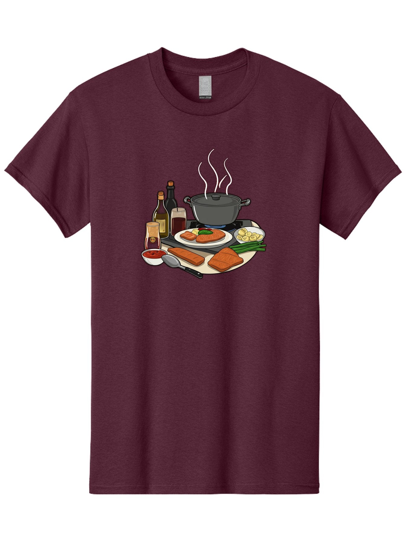 Salmon-Dish Men'S Graphic Tee, 100% Cotton, Comfortable Casual Summer Wear, Machine Washable, Salmon Fillet, Cooking Salmon, Gourmet Cooking, Kitchen Utensils, Salmon Recipe, Delicious Salmon, Gourmet Ingredients, Cooking Essentials, Bac386 13