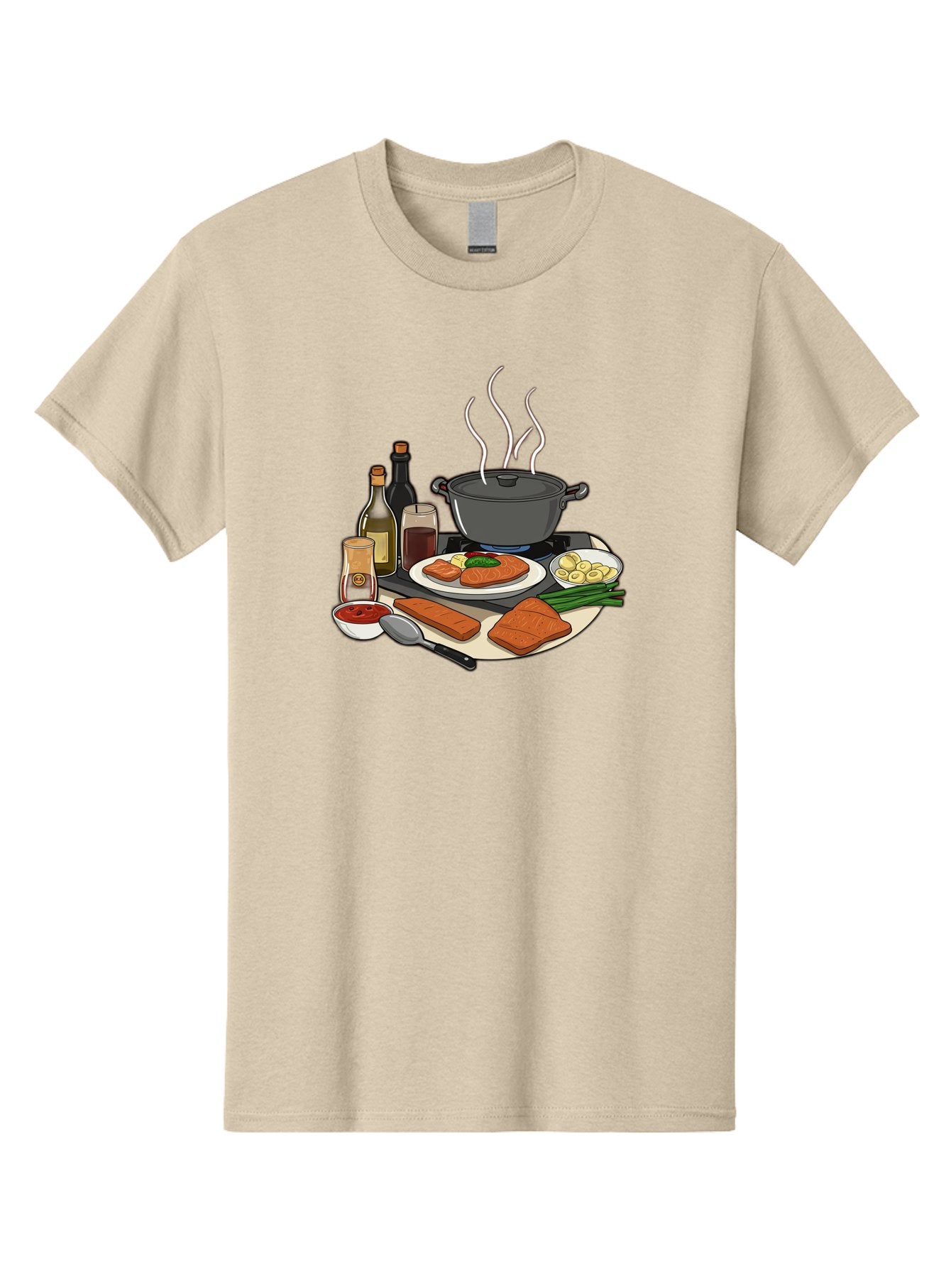 Salmon-Dish Men'S Graphic Tee, 100% Cotton, Comfortable Casual Summer Wear, Machine Washable, Salmon Fillet, Cooking Salmon, Gourmet Cooking, Kitchen Utensils, Salmon Recipe, Delicious Salmon, Gourmet Ingredients, Cooking Essentials, Bac386 5