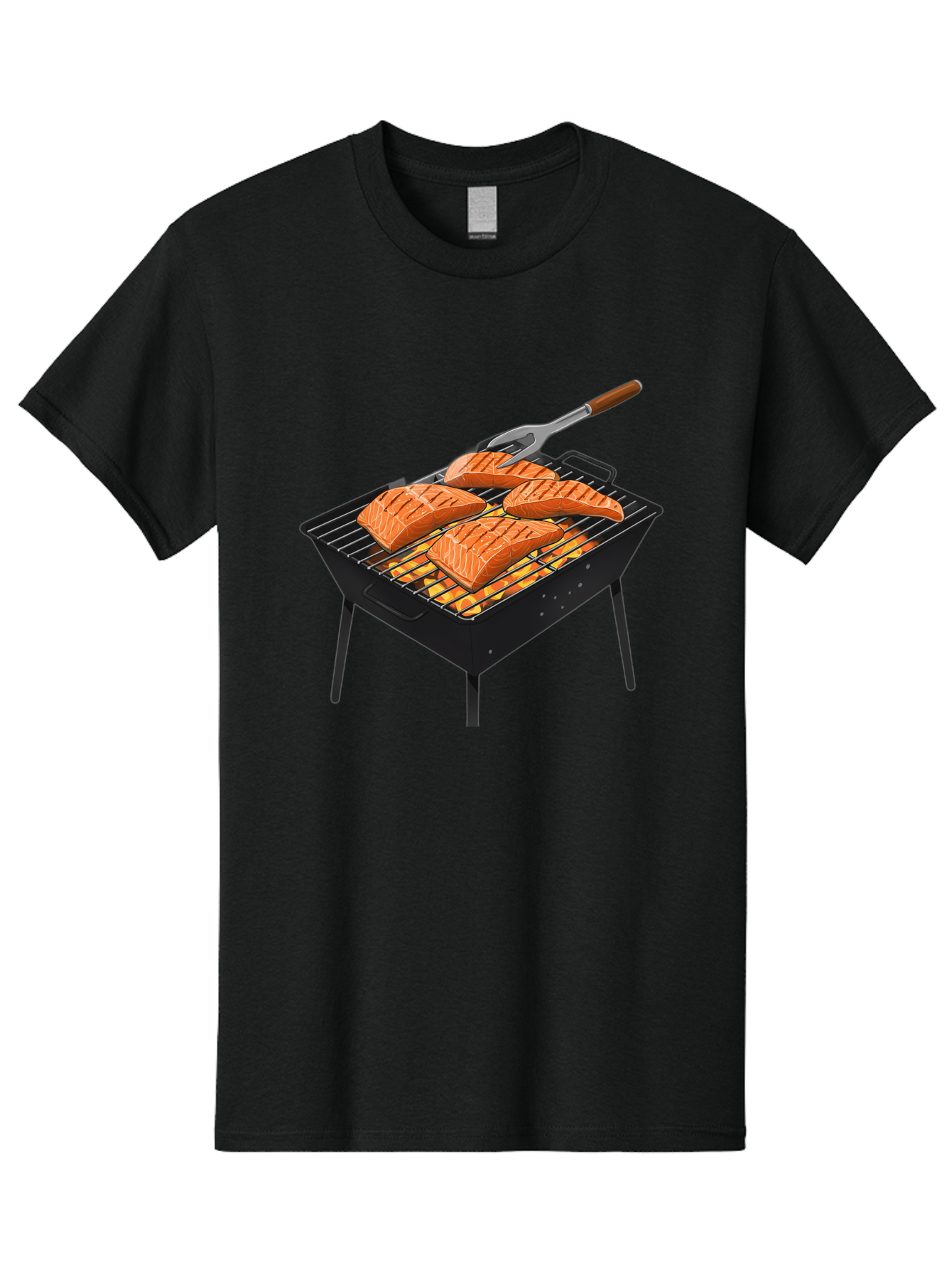 Salmon-On-Grill Men'S Graphic Tee, 100% Cotton, Comfortable Casual Summer Wear, Machine Washable, Grilled Salmon, Salmon Fillets, Barbecue Grill, Grilled Fish, Seafood, Food, Healthy Eating, Grilling Bac387 14