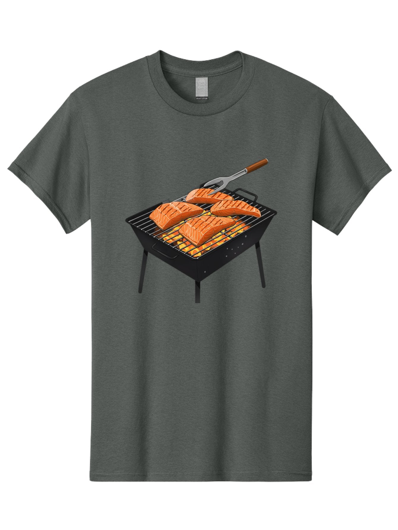 Salmon-On-Grill Men'S Graphic Tee, 100% Cotton, Comfortable Casual Summer Wear, Machine Washable, Grilled Salmon, Salmon Fillets, Barbecue Grill, Grilled Fish, Seafood, Food, Healthy Eating, Grilling Bac387 8