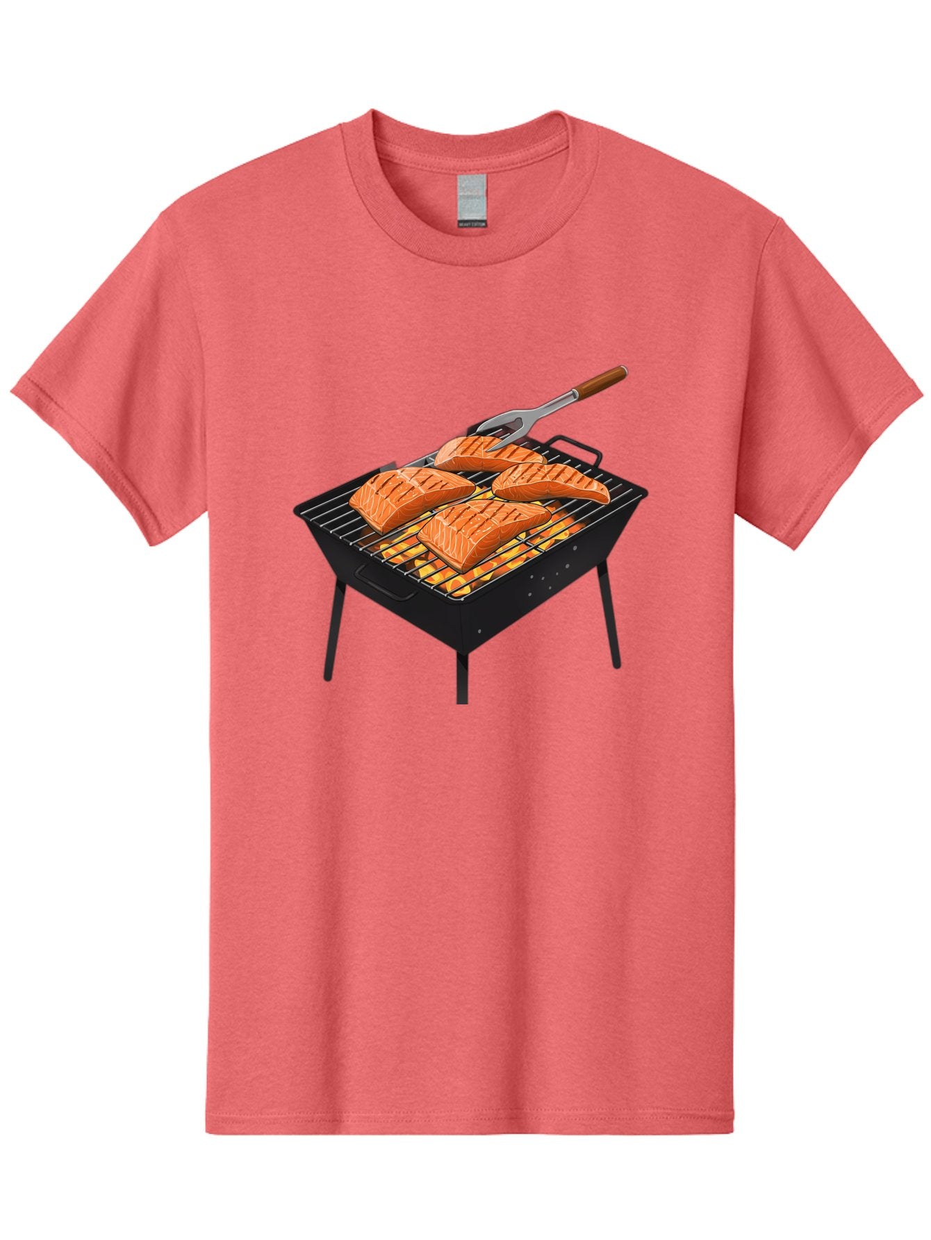 Salmon-On-Grill Men'S Graphic Tee, 100% Cotton, Comfortable Casual Summer Wear, Machine Washable, Grilled Salmon, Salmon Fillets, Barbecue Grill, Grilled Fish, Seafood, Food, Healthy Eating, Grilling Bac387 6