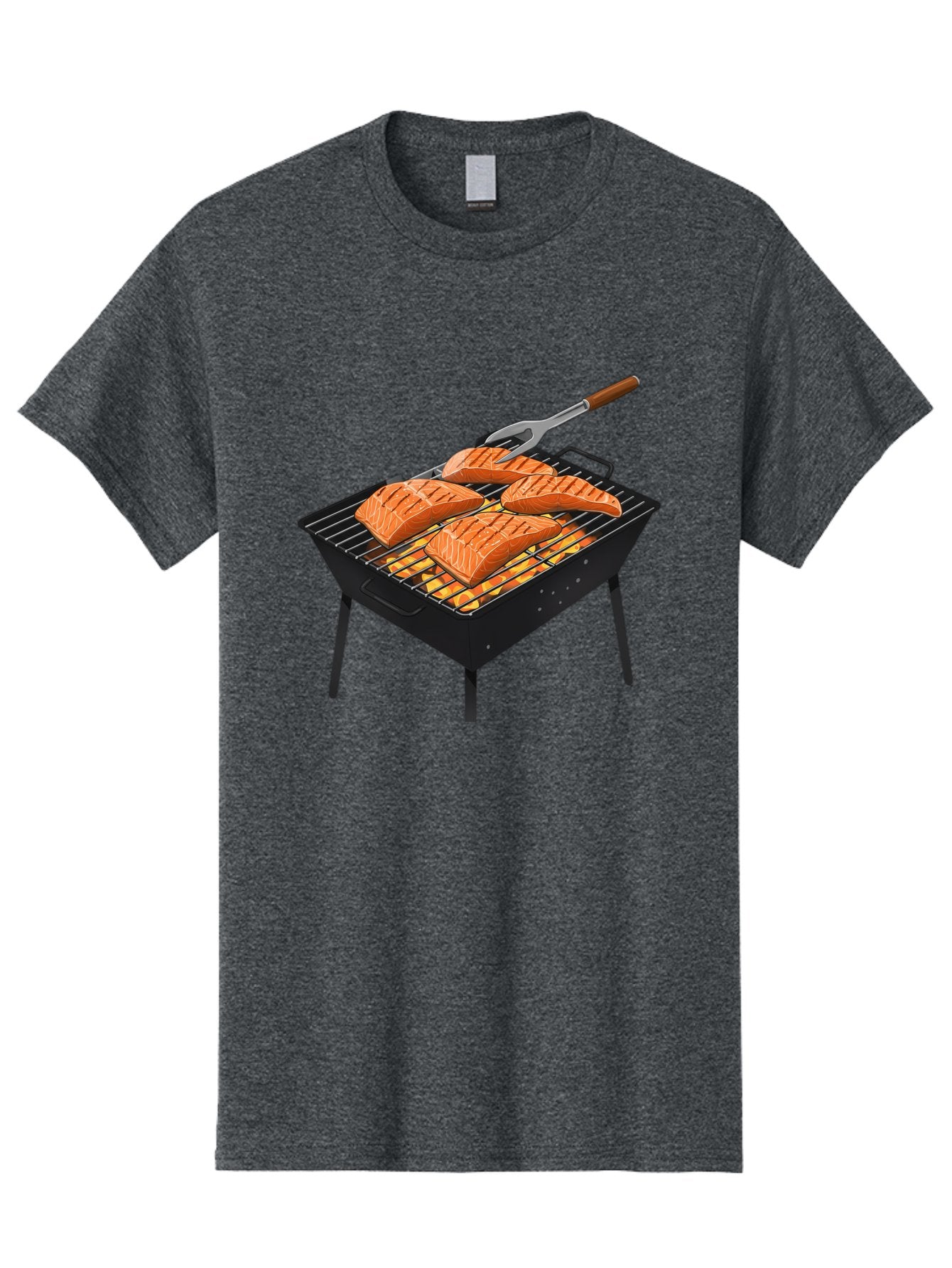 Salmon-On-Grill Men'S Graphic Tee, 100% Cotton, Comfortable Casual Summer Wear, Machine Washable, Grilled Salmon, Salmon Fillets, Barbecue Grill, Grilled Fish, Seafood, Food, Healthy Eating, Grilling Bac387 12