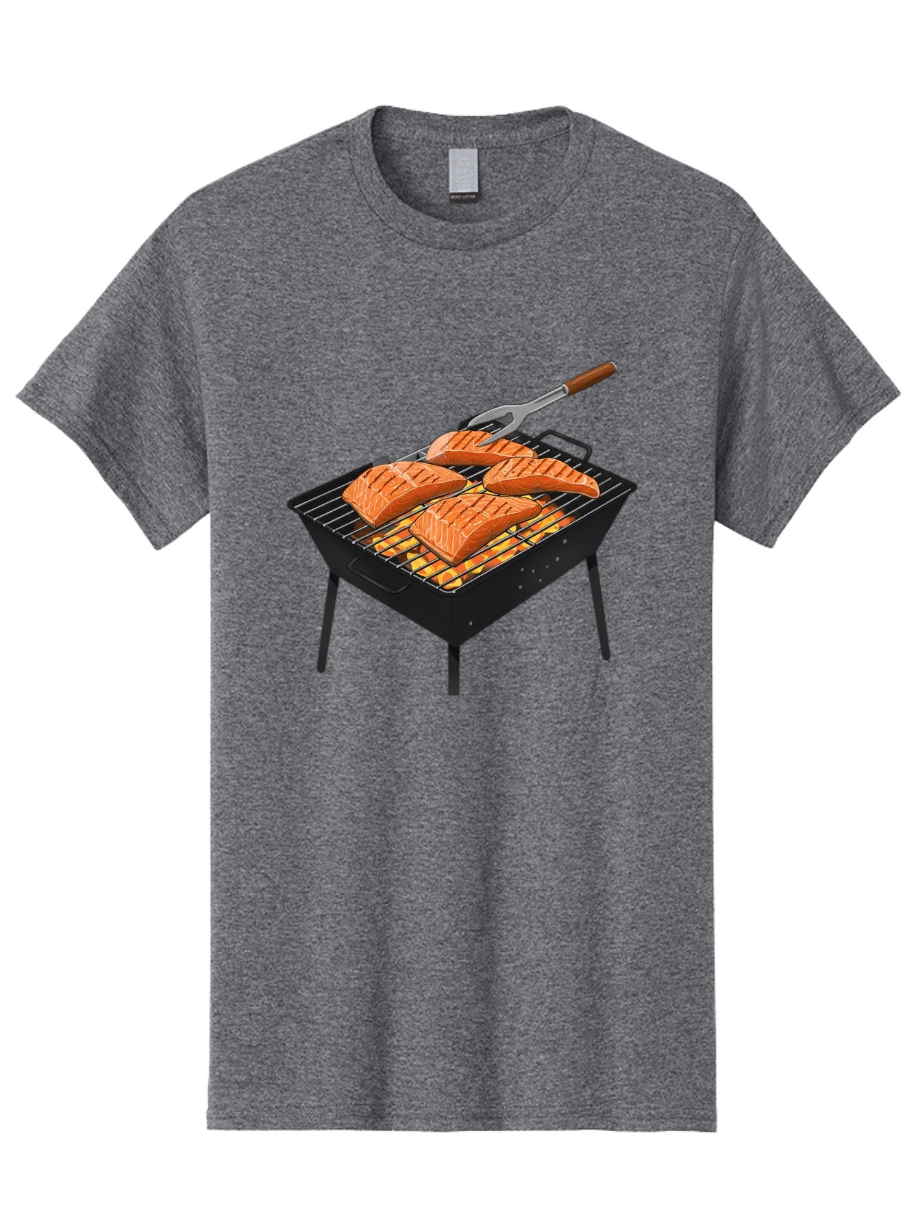 Salmon-On-Grill Men'S Graphic Tee, 100% Cotton, Comfortable Casual Summer Wear, Machine Washable, Grilled Salmon, Salmon Fillets, Barbecue Grill, Grilled Fish, Seafood, Food, Healthy Eating, Grilling Bac387 7