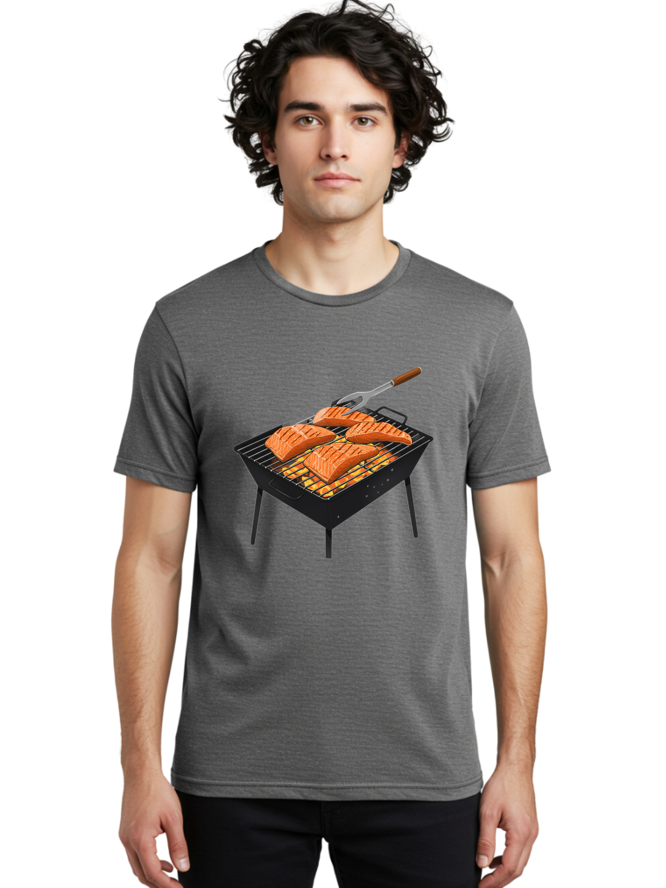 Salmon-On-Grill Men'S Graphic Tee, 100% Cotton, Comfortable Casual Summer Wear, Machine Washable, Grilled Salmon, Salmon Fillets, Barbecue Grill, Grilled Fish, Seafood, Food, Healthy Eating, Grilling Bac387 28
