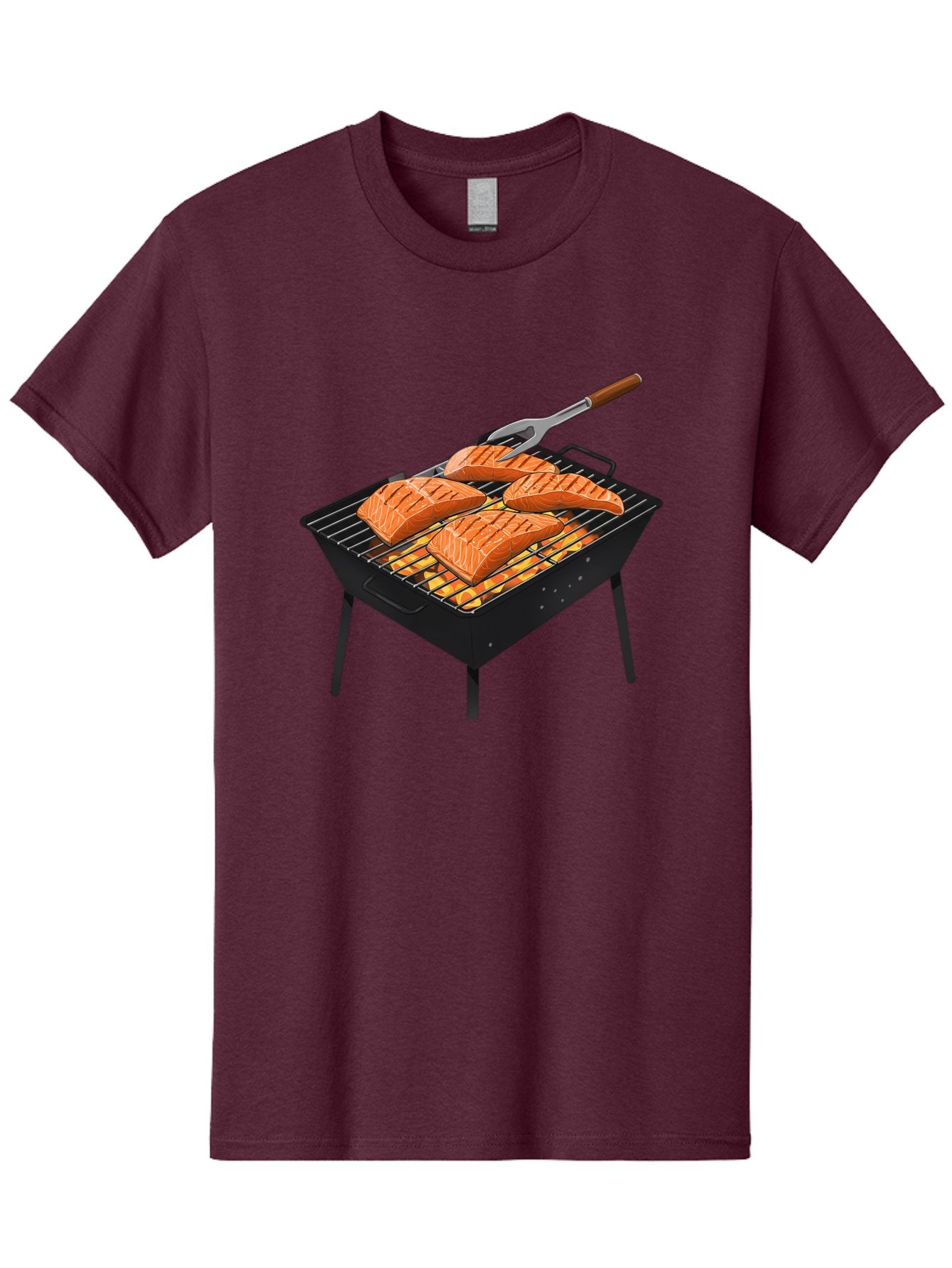 Salmon-On-Grill Men'S Graphic Tee, 100% Cotton, Comfortable Casual Summer Wear, Machine Washable, Grilled Salmon, Salmon Fillets, Barbecue Grill, Grilled Fish, Seafood, Food, Healthy Eating, Grilling Bac387 14