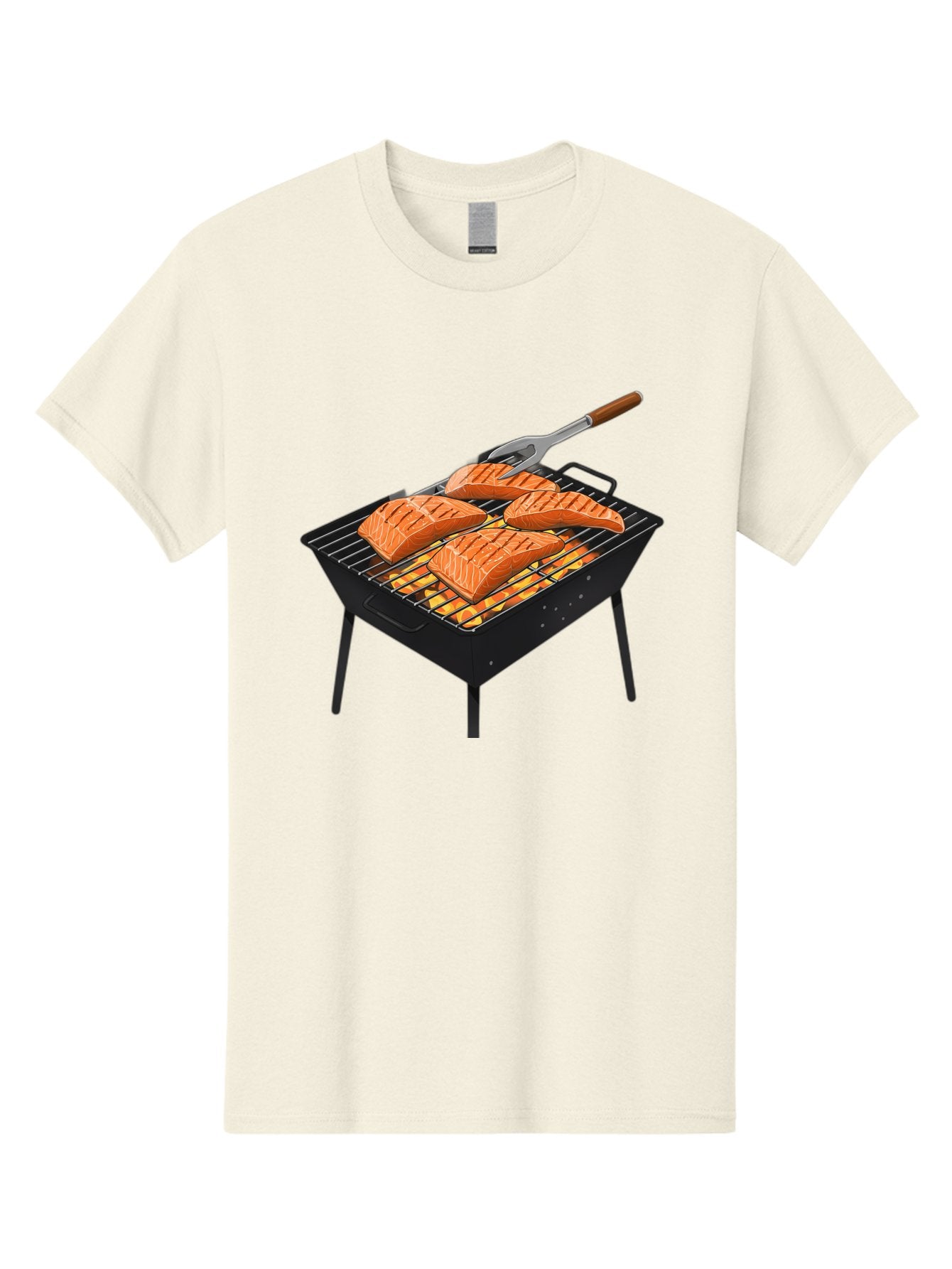 Salmon-On-Grill Men'S Graphic Tee, 100% Cotton, Comfortable Casual Summer Wear, Machine Washable, Grilled Salmon, Salmon Fillets, Barbecue Grill, Grilled Fish, Seafood, Food, Healthy Eating, Grilling Bac387