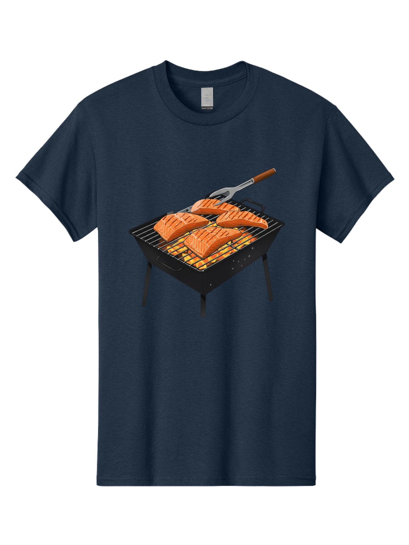 Salmon-On-Grill Men'S Graphic Tee, 100% Cotton, Comfortable Casual Summer Wear, Machine Washable, Grilled Salmon, Salmon Fillets, Barbecue Grill, Grilled Fish, Seafood, Food, Healthy Eating, Grilling Bac387 4