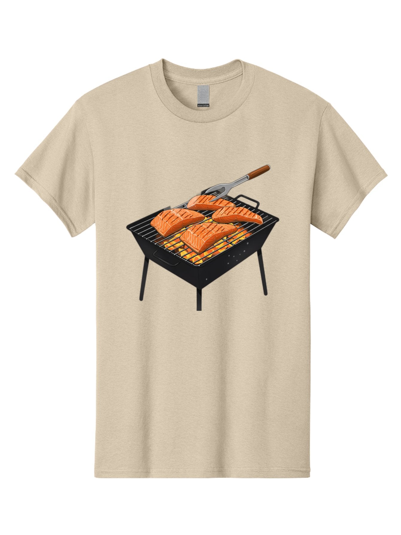 Salmon-On-Grill Men'S Graphic Tee, 100% Cotton, Comfortable Casual Summer Wear, Machine Washable, Grilled Salmon, Salmon Fillets, Barbecue Grill, Grilled Fish, Seafood, Food, Healthy Eating, Grilling Bac387 3