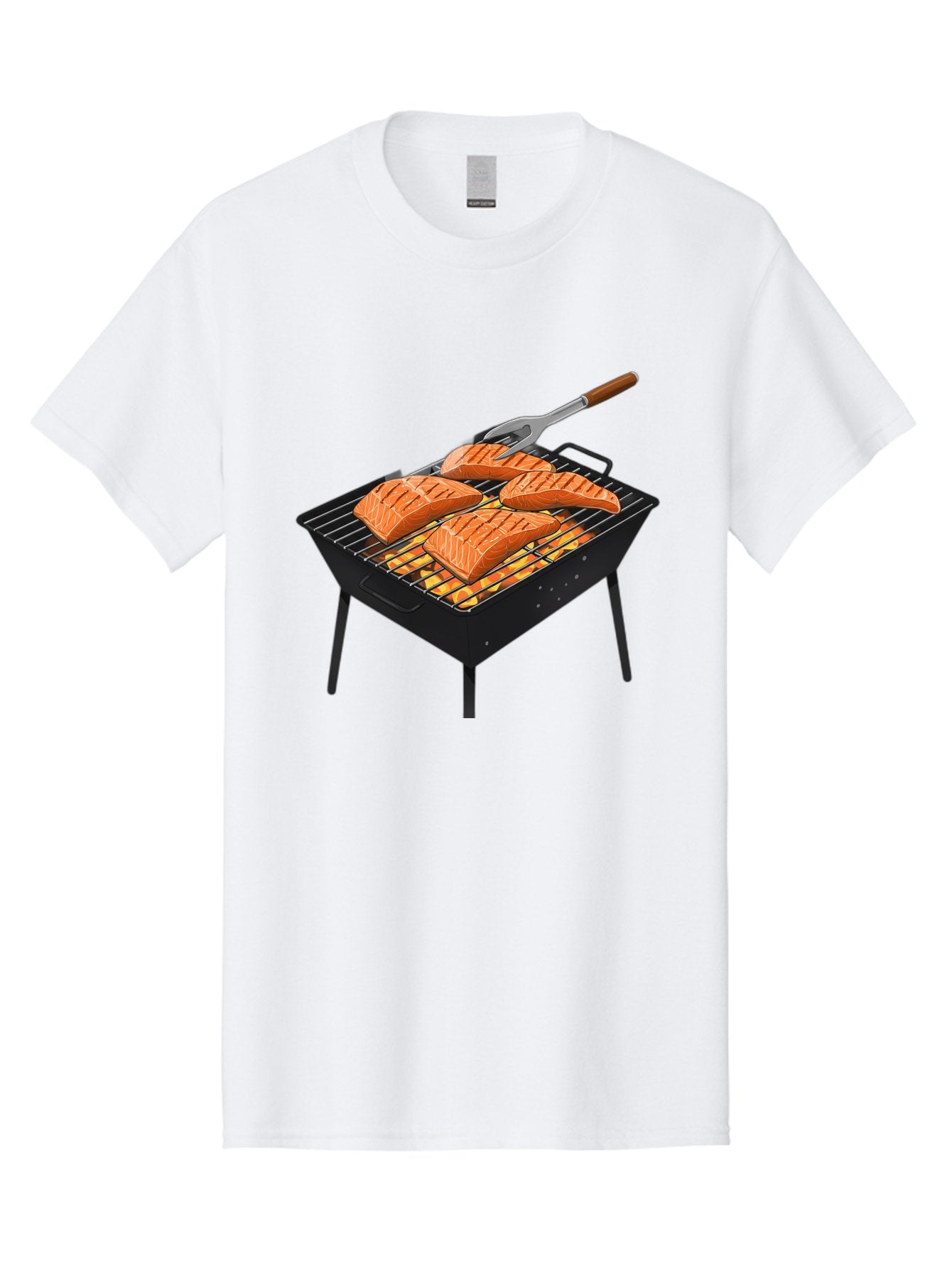 Salmon-On-Grill Men'S Graphic Tee, 100% Cotton, Comfortable Casual Summer Wear, Machine Washable, Grilled Salmon, Salmon Fillets, Barbecue Grill, Grilled Fish, Seafood, Food, Healthy Eating, Grilling Bac387 15