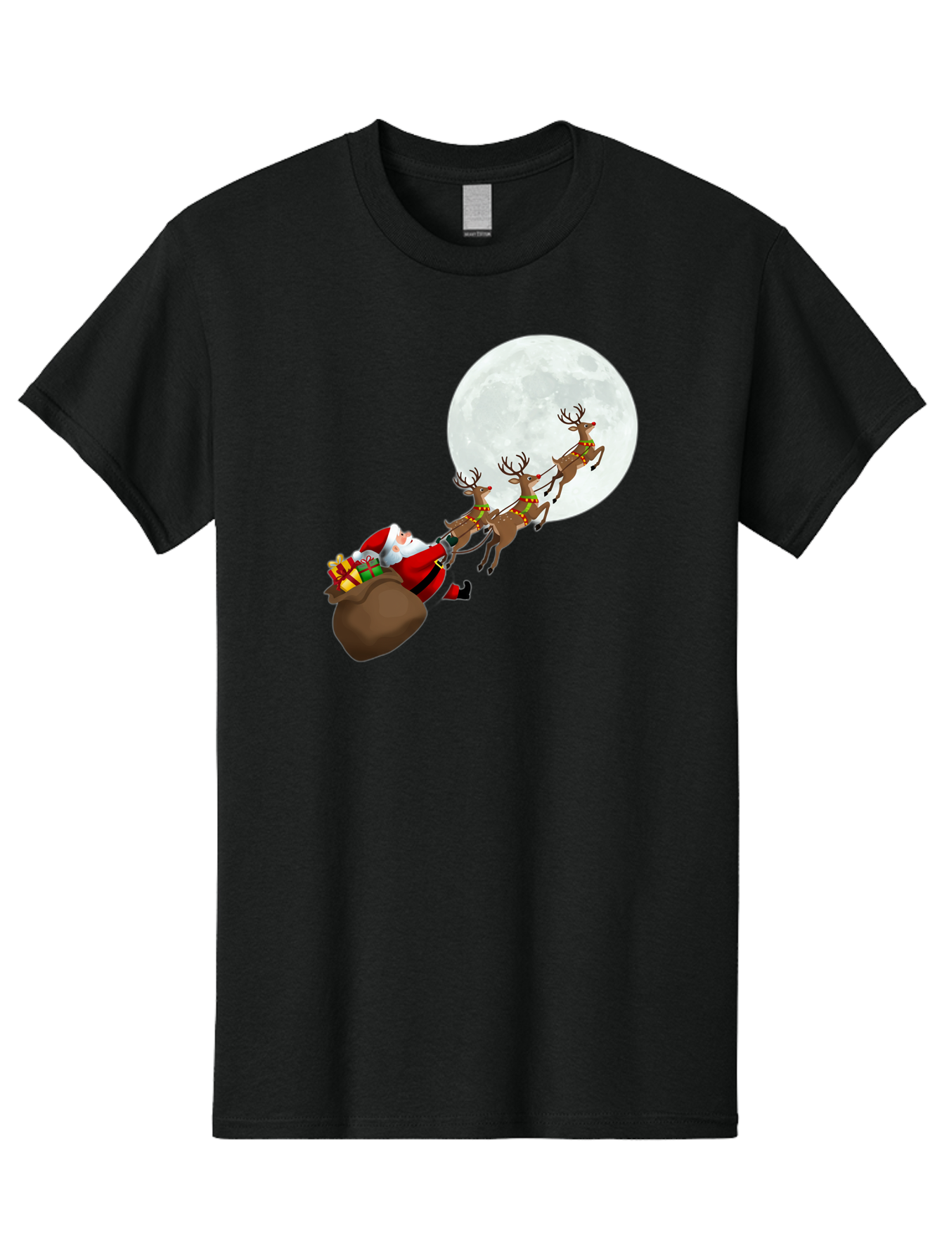 Santa-And-Reindeer Men'S Graphic Tee, 100% Cotton, Comfortable Casual Summer Wear, Machine Washable, Santa Claus, Reindeer, Sack Of Gifts, Christmas Magic, Holiday Cheer, Festive Season, Joyful Atmosphere, Christmas Presents, Sleigh Ride, Bac390