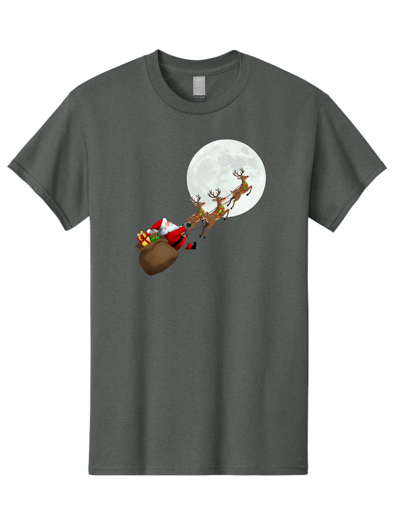 Santa-And-Reindeer Men'S Graphic Tee, 100% Cotton, Comfortable Casual Summer Wear, Machine Washable, Santa Claus, Reindeer, Sack Of Gifts, Christmas Magic, Holiday Cheer, Festive Season, Joyful Atmosphere, Christmas Presents, Sleigh Ride, Bac390 9