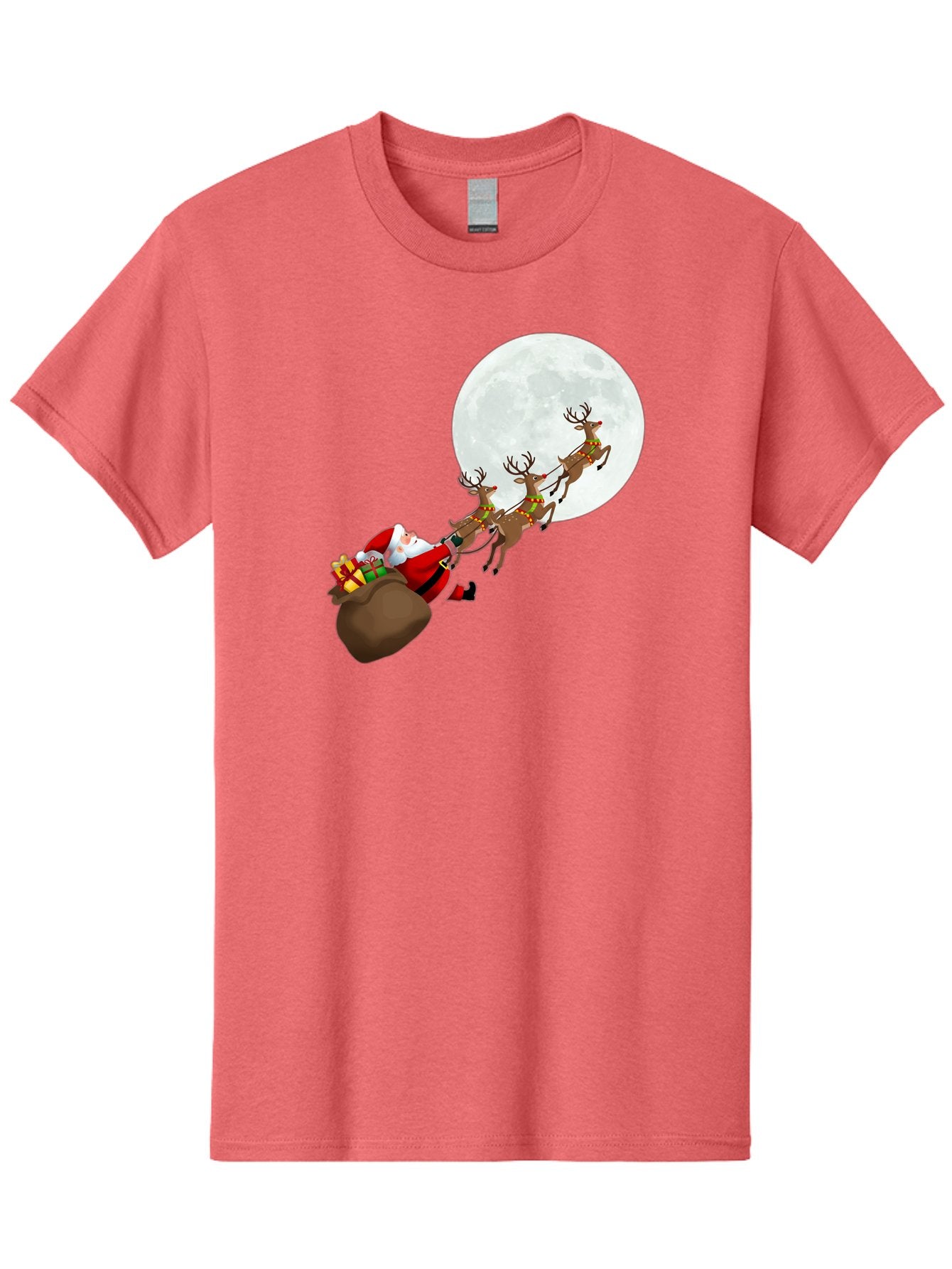 Santa-And-Reindeer Men'S Graphic Tee, 100% Cotton, Comfortable Casual Summer Wear, Machine Washable, Santa Claus, Reindeer, Sack Of Gifts, Christmas Magic, Holiday Cheer, Festive Season, Joyful Atmosphere, Christmas Presents, Sleigh Ride, Bac390 7