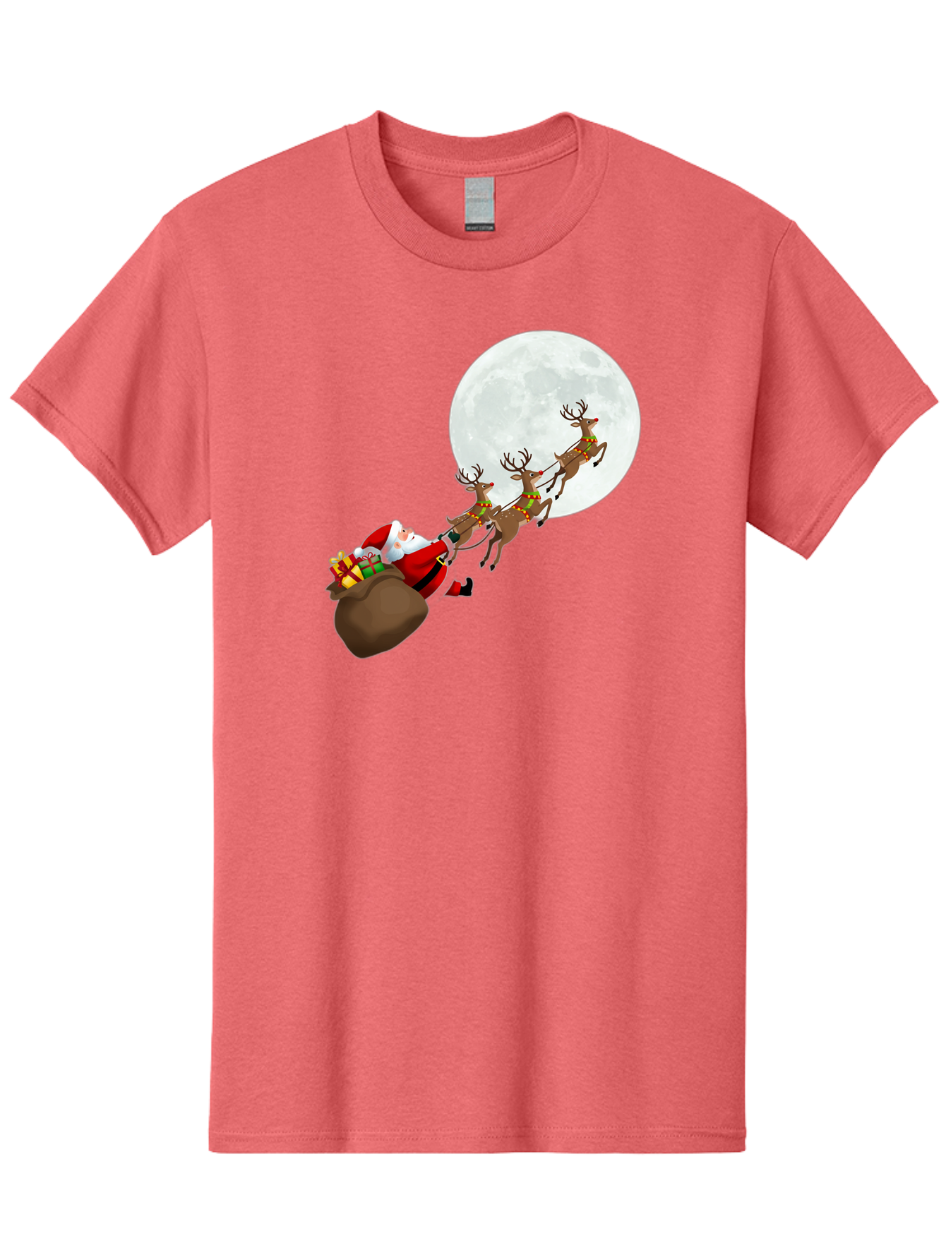 Santa-And-Reindeer Men'S Graphic Tee, 100% Cotton, Comfortable Casual Summer Wear, Machine Washable, Santa Claus, Reindeer, Sack Of Gifts, Christmas Magic, Holiday Cheer, Festive Season, Joyful Atmosphere, Christmas Presents, Sleigh Ride, Bac390 13