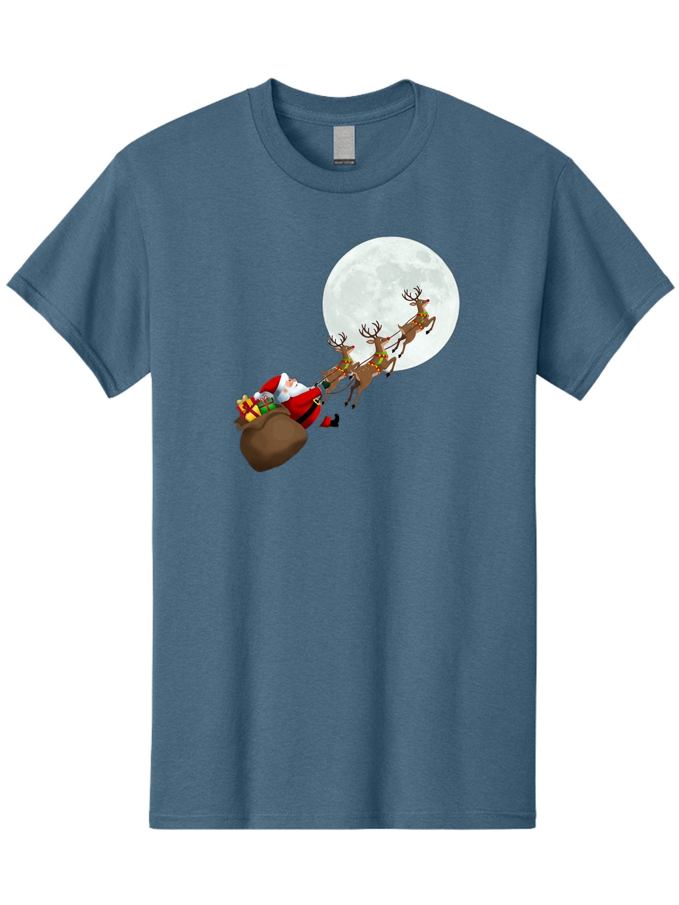 Santa-And-Reindeer Men'S Graphic Tee, 100% Cotton, Comfortable Casual Summer Wear, Machine Washable, Santa Claus, Reindeer, Sack Of Gifts, Christmas Magic, Holiday Cheer, Festive Season, Joyful Atmosphere, Christmas Presents, Sleigh Ride, Bac390 6