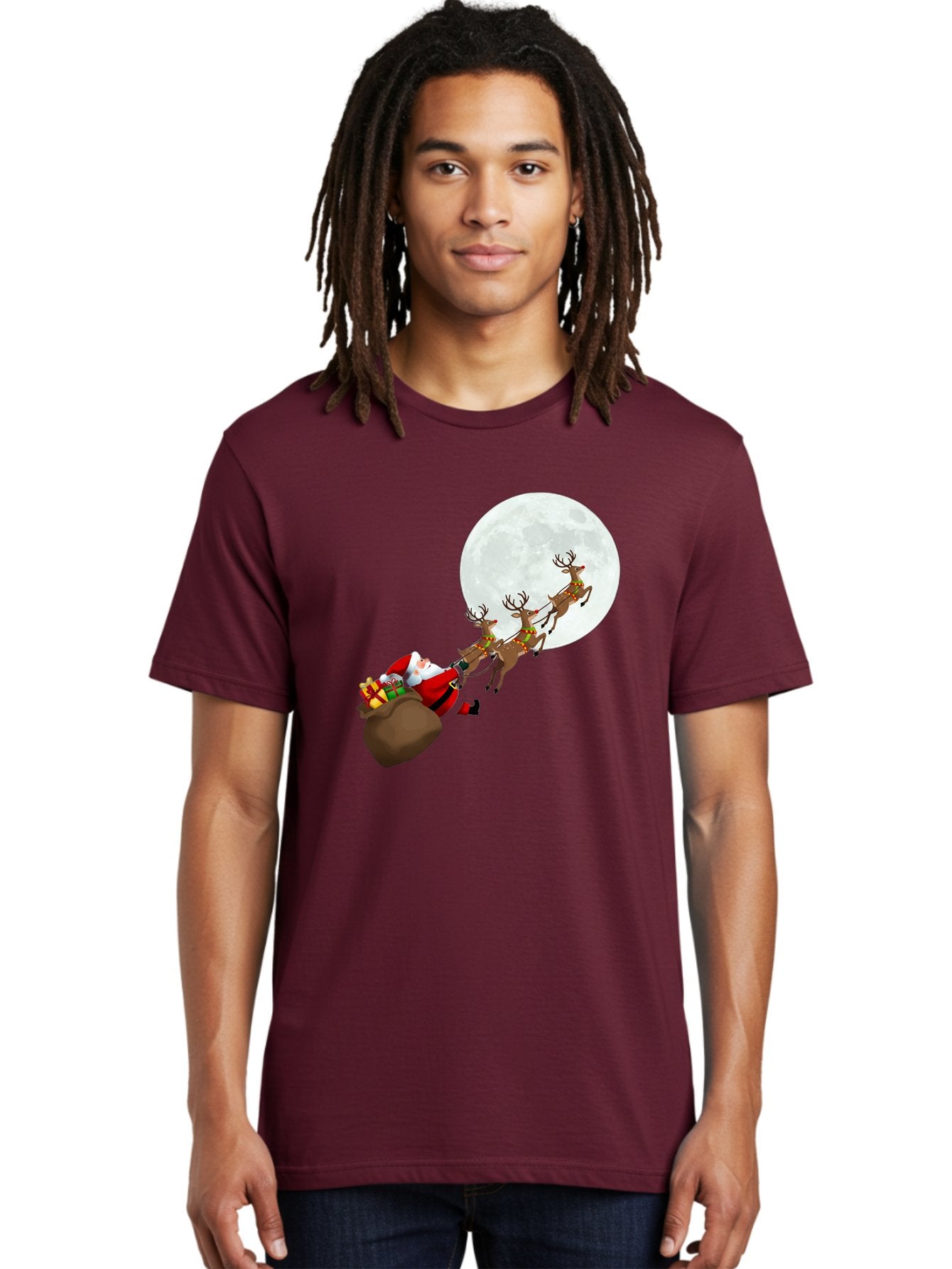 Santa-And-Reindeer Men'S Graphic Tee, 100% Cotton, Comfortable Casual Summer Wear, Machine Washable, Santa Claus, Reindeer, Sack Of Gifts, Christmas Magic, Holiday Cheer, Festive Season, Joyful Atmosphere, Christmas Presents, Sleigh Ride, Bac390 27