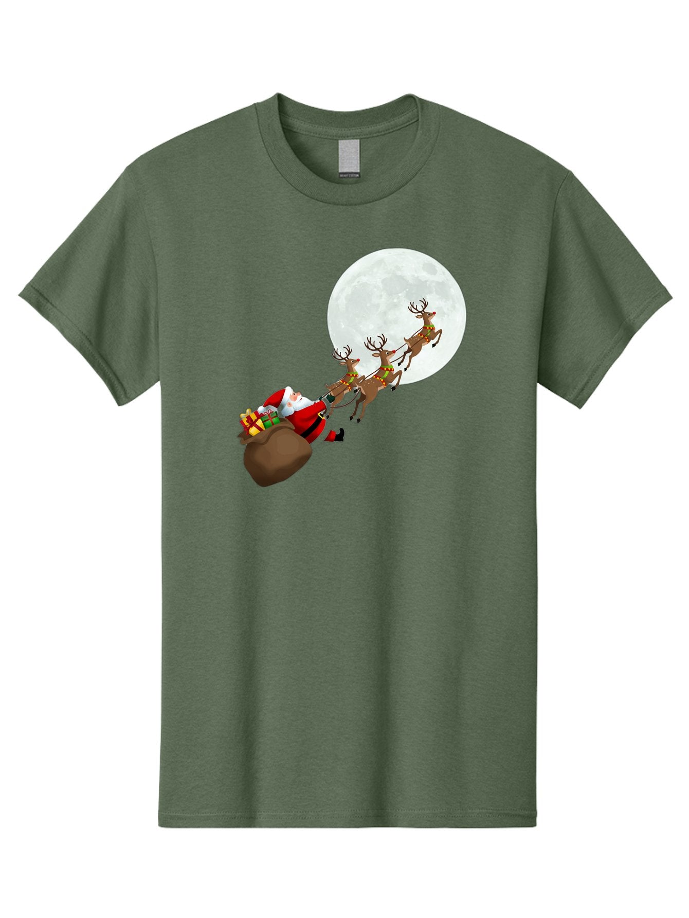 Santa-And-Reindeer Men'S Graphic Tee, 100% Cotton, Comfortable Casual Summer Wear, Machine Washable, Santa Claus, Reindeer, Sack Of Gifts, Christmas Magic, Holiday Cheer, Festive Season, Joyful Atmosphere, Christmas Presents, Sleigh Ride, Bac390 13