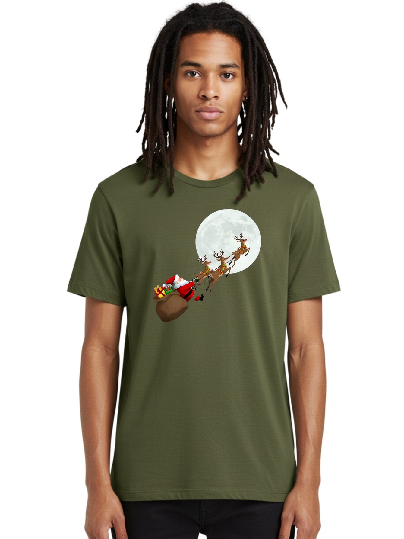 Santa-And-Reindeer Men'S Graphic Tee, 100% Cotton, Comfortable Casual Summer Wear, Machine Washable, Santa Claus, Reindeer, Sack Of Gifts, Christmas Magic, Holiday Cheer, Festive Season, Joyful Atmosphere, Christmas Presents, Sleigh Ride, Bac390 20