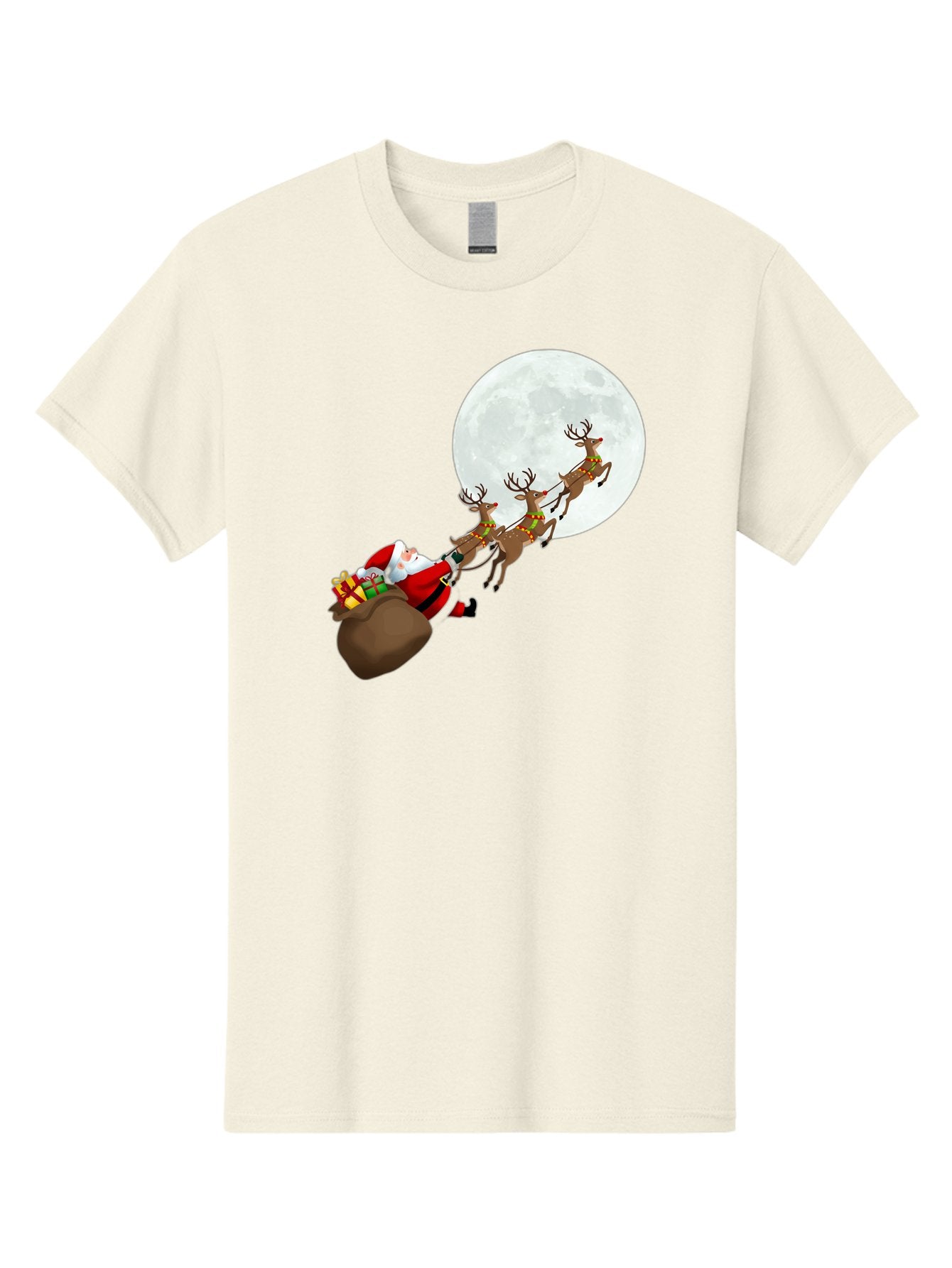 Santa-And-Reindeer Men'S Graphic Tee, 100% Cotton, Comfortable Casual Summer Wear, Machine Washable, Santa Claus, Reindeer, Sack Of Gifts, Christmas Magic, Holiday Cheer, Festive Season, Joyful Atmosphere, Christmas Presents, Sleigh Ride, Bac390