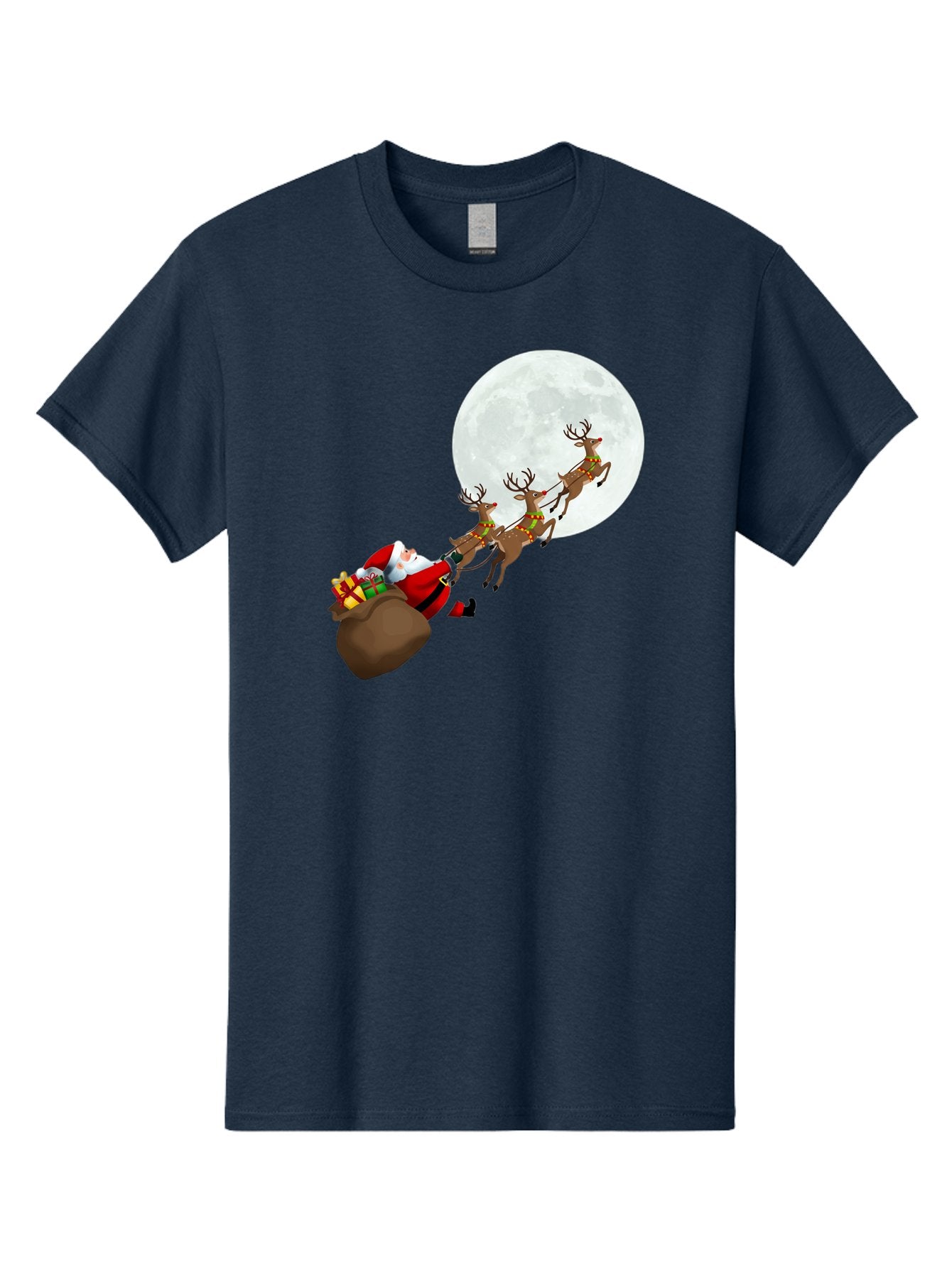 Santa-And-Reindeer Men'S Graphic Tee, 100% Cotton, Comfortable Casual Summer Wear, Machine Washable, Santa Claus, Reindeer, Sack Of Gifts, Christmas Magic, Holiday Cheer, Festive Season, Joyful Atmosphere, Christmas Presents, Sleigh Ride, Bac390
