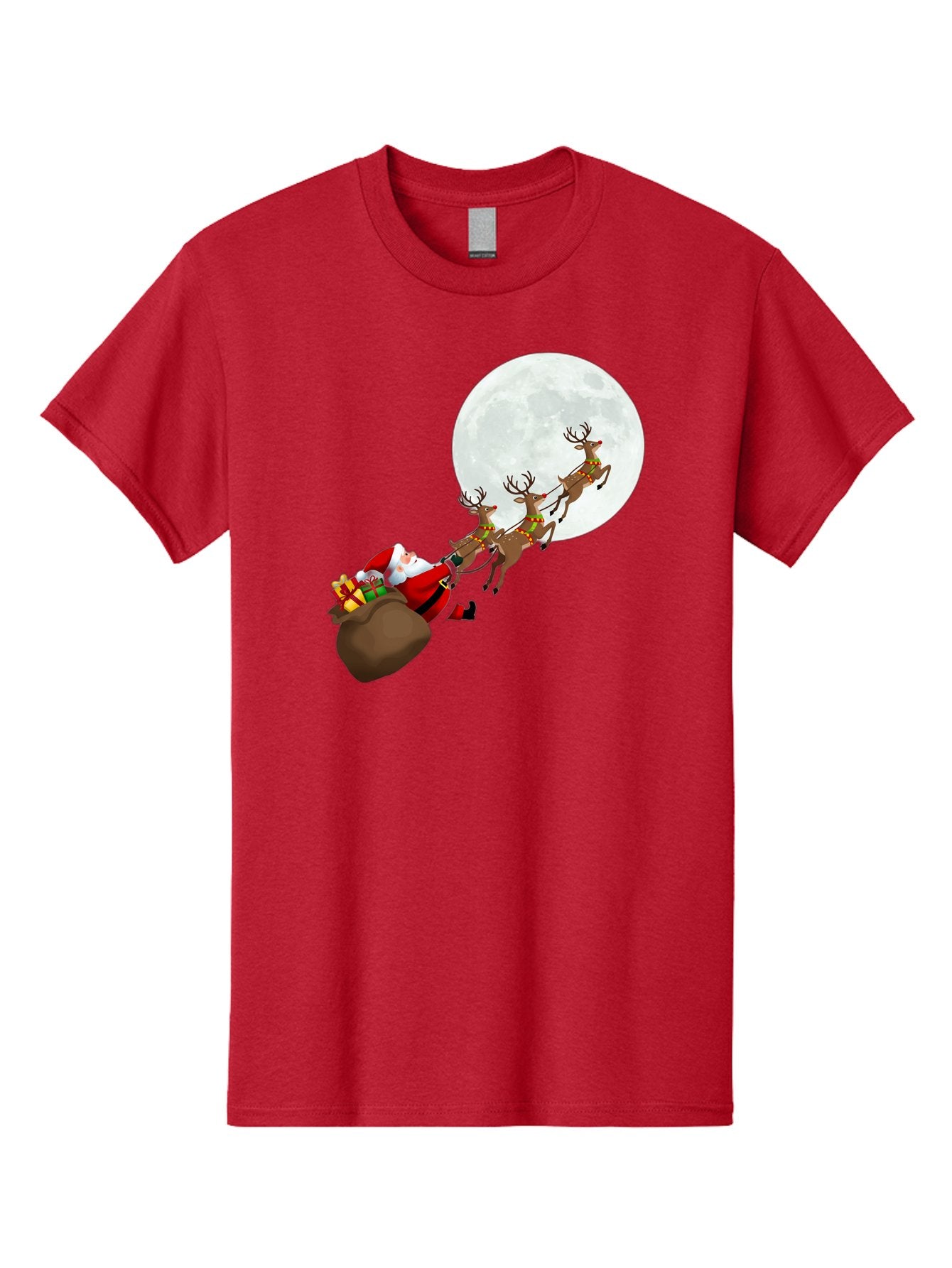 Santa-And-Reindeer Men'S Graphic Tee, 100% Cotton, Comfortable Casual Summer Wear, Machine Washable, Santa Claus, Reindeer, Sack Of Gifts, Christmas Magic, Holiday Cheer, Festive Season, Joyful Atmosphere, Christmas Presents, Sleigh Ride, Bac390 10
