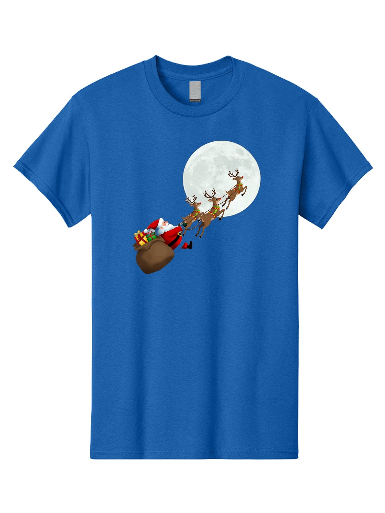 Santa-And-Reindeer Men'S Graphic Tee, 100% Cotton, Comfortable Casual Summer Wear, Machine Washable, Santa Claus, Reindeer, Sack Of Gifts, Christmas Magic, Holiday Cheer, Festive Season, Joyful Atmosphere, Christmas Presents, Sleigh Ride, Bac390 5