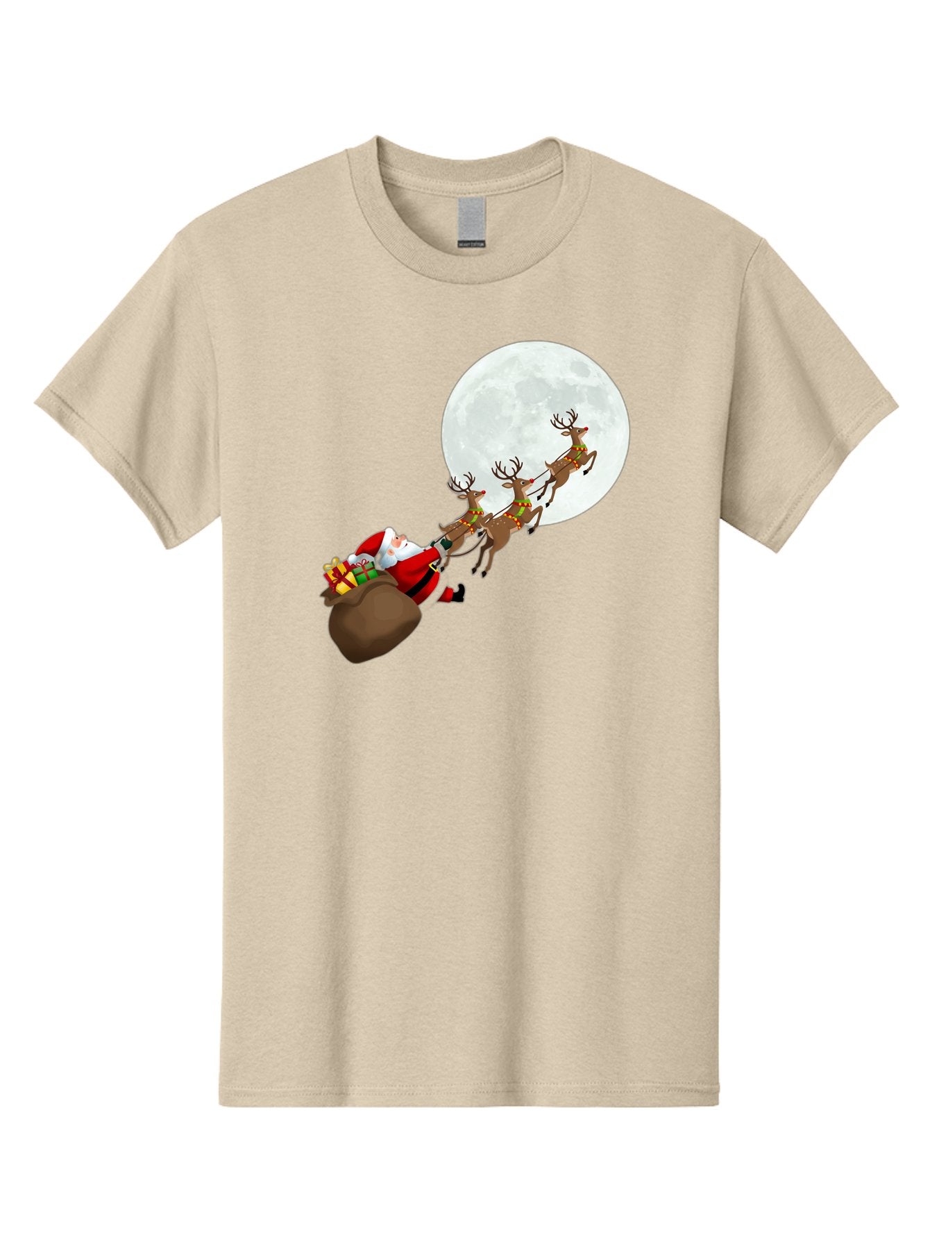 Santa-And-Reindeer Men'S Graphic Tee, 100% Cotton, Comfortable Casual Summer Wear, Machine Washable, Santa Claus, Reindeer, Sack Of Gifts, Christmas Magic, Holiday Cheer, Festive Season, Joyful Atmosphere, Christmas Presents, Sleigh Ride, Bac390 3