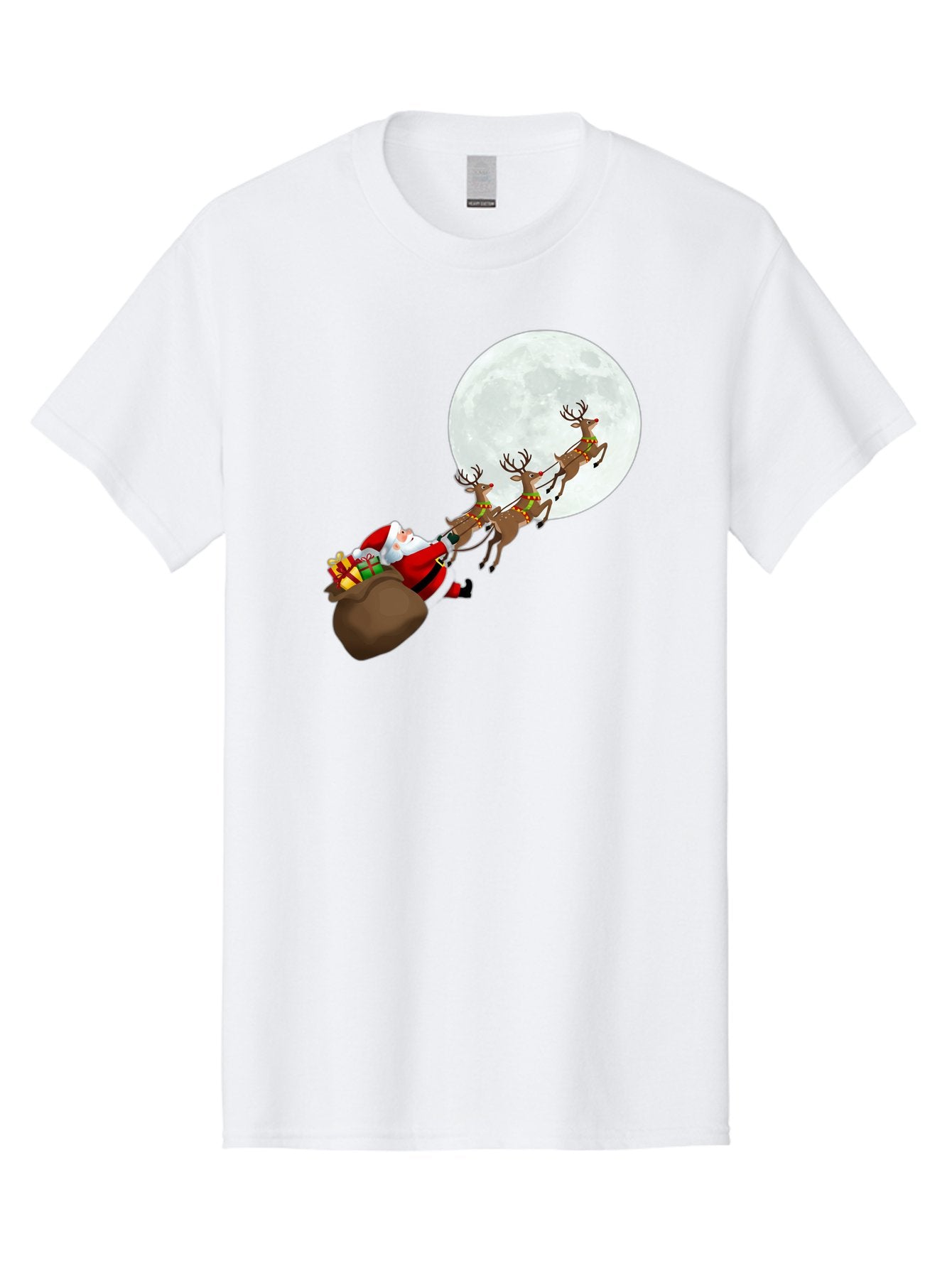 Santa-And-Reindeer Men'S Graphic Tee, 100% Cotton, Comfortable Casual Summer Wear, Machine Washable, Santa Claus, Reindeer, Sack Of Gifts, Christmas Magic, Holiday Cheer, Festive Season, Joyful Atmosphere, Christmas Presents, Sleigh Ride, Bac390 15