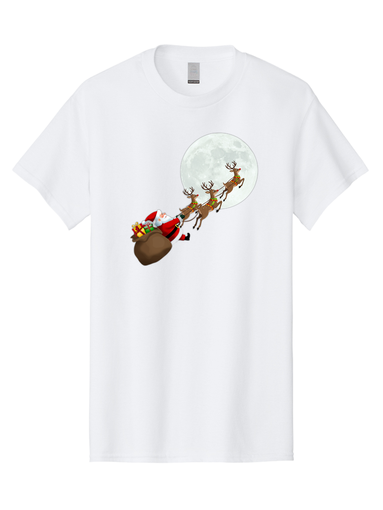 Santa-And-Reindeer Men'S Graphic Tee, 100% Cotton, Comfortable Casual Summer Wear, Machine Washable, Santa Claus, Reindeer, Sack Of Gifts, Christmas Magic, Holiday Cheer, Festive Season, Joyful Atmosphere, Christmas Presents, Sleigh Ride, Bac390