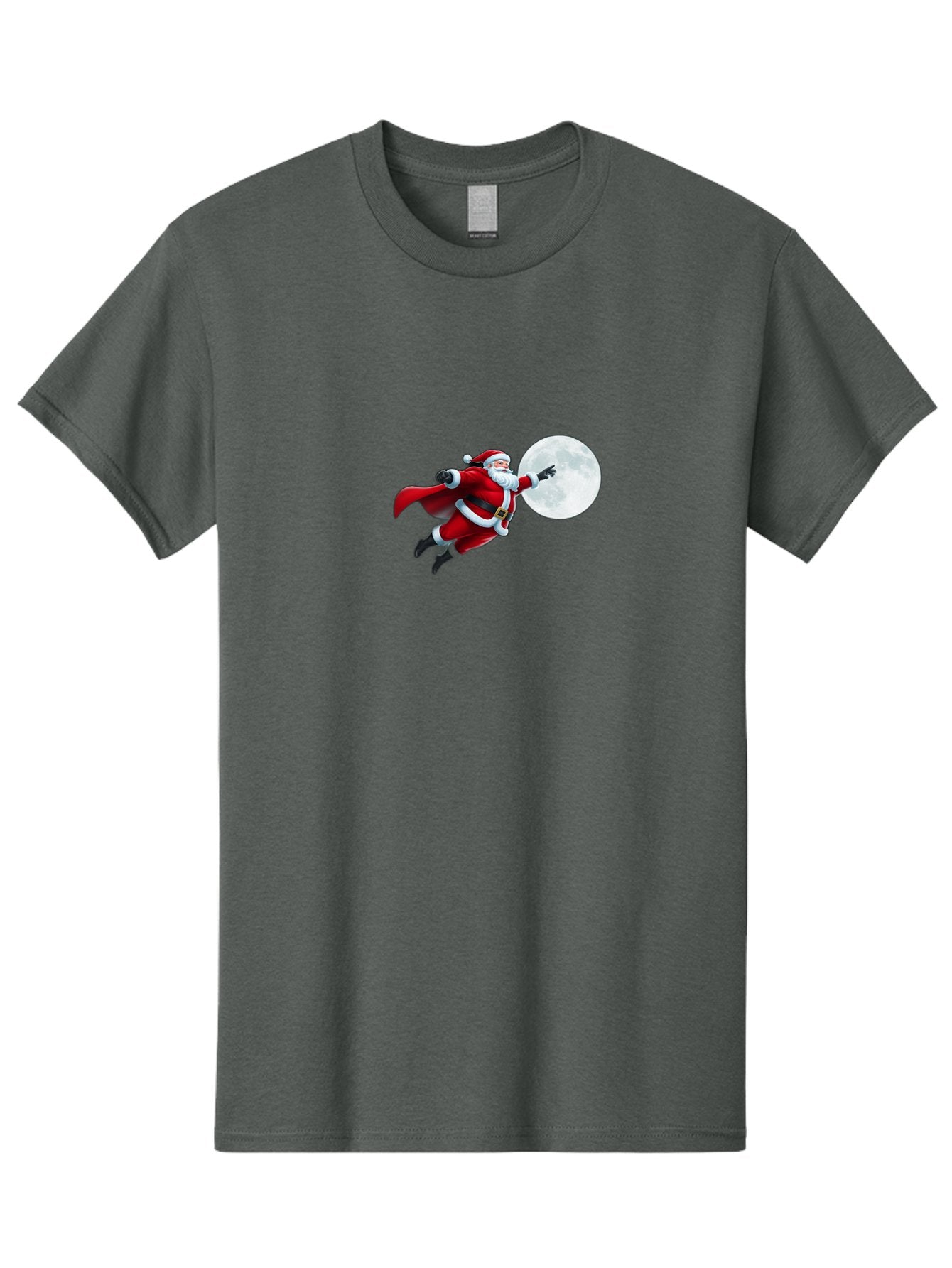 Santa-Claus-1 Men'S Graphic Tee, 100% Cotton, Comfortable Casual Summer Wear, Machine Washable, Santa Claus Flying Through Space, Holding A Gun, Full Moon, Christmas Icon, Festive Character, Holiday Cheer, Jolly Old Man, Gift Giving, Red Suit, Bac391