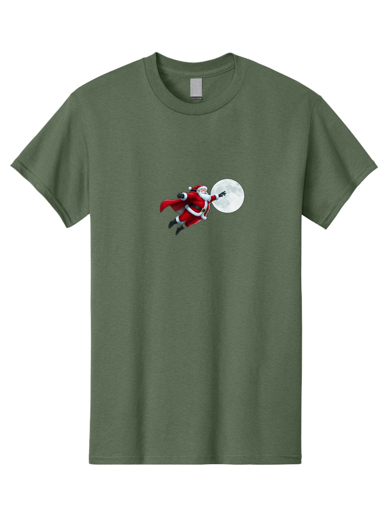 Santa-Claus-1 Men'S Graphic Tee, 100% Cotton, Comfortable Casual Summer Wear, Machine Washable, Santa Claus Flying Through Space, Holding A Gun, Full Moon, Christmas Icon, Festive Character, Holiday Cheer, Jolly Old Man, Gift Giving, Red Suit, Bac391 15