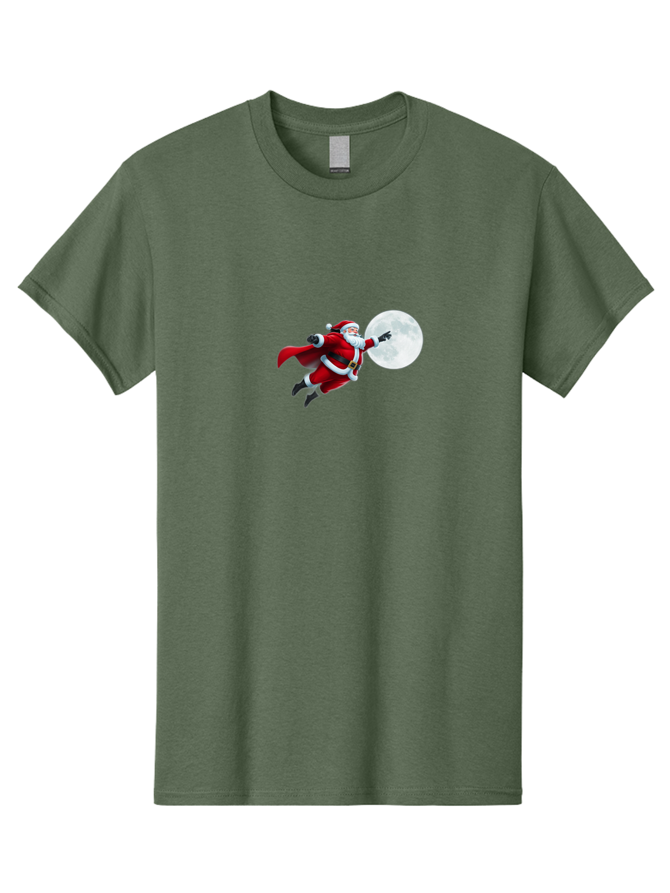 Santa-Claus-1 Men'S Graphic Tee, 100% Cotton, Comfortable Casual Summer Wear, Machine Washable, Santa Claus Flying Through Space, Holding A Gun, Full Moon, Christmas Icon, Festive Character, Holiday Cheer, Jolly Old Man, Gift Giving, Red Suit, Bac391