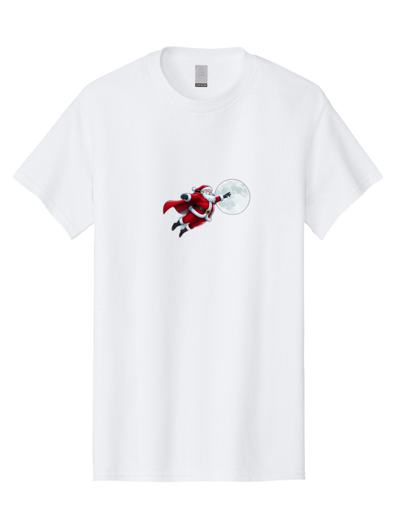 Santa-Claus-1 Men'S Graphic Tee, 100% Cotton, Comfortable Casual Summer Wear, Machine Washable, Santa Claus Flying Through Space, Holding A Gun, Full Moon, Christmas Icon, Festive Character, Holiday Cheer, Jolly Old Man, Gift Giving, Red Suit, Bac391
