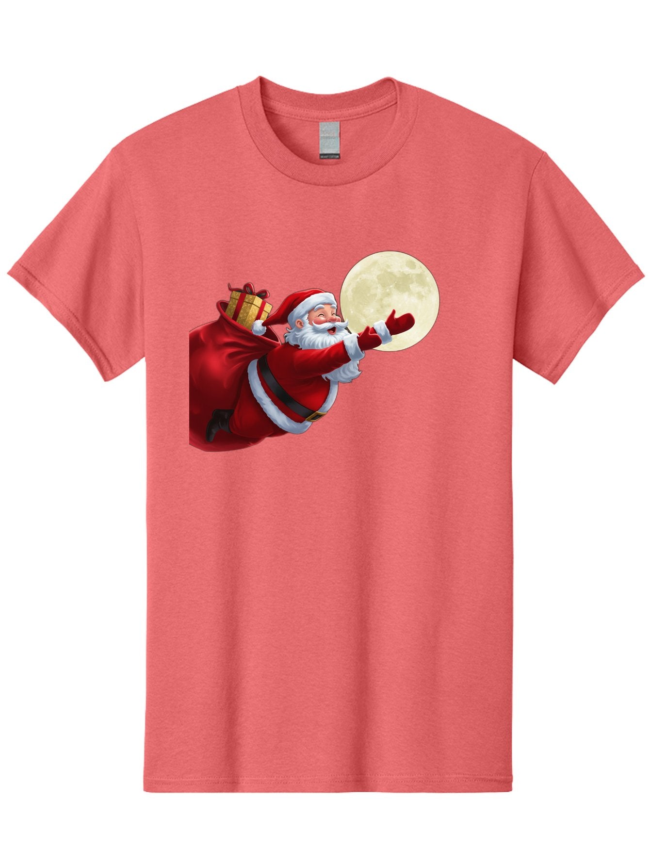 Santa-Claus-2 Men'S Graphic Tee, 100% Cotton, Comfortable Casual Summer Wear, Machine Washable, Santa Claus, Gift Bag, Full Moon, Holiday Season, Christmas Magic, Jolly Old Elf, Festive Atmosphere, Red Suit, White Beard Bac392 7
