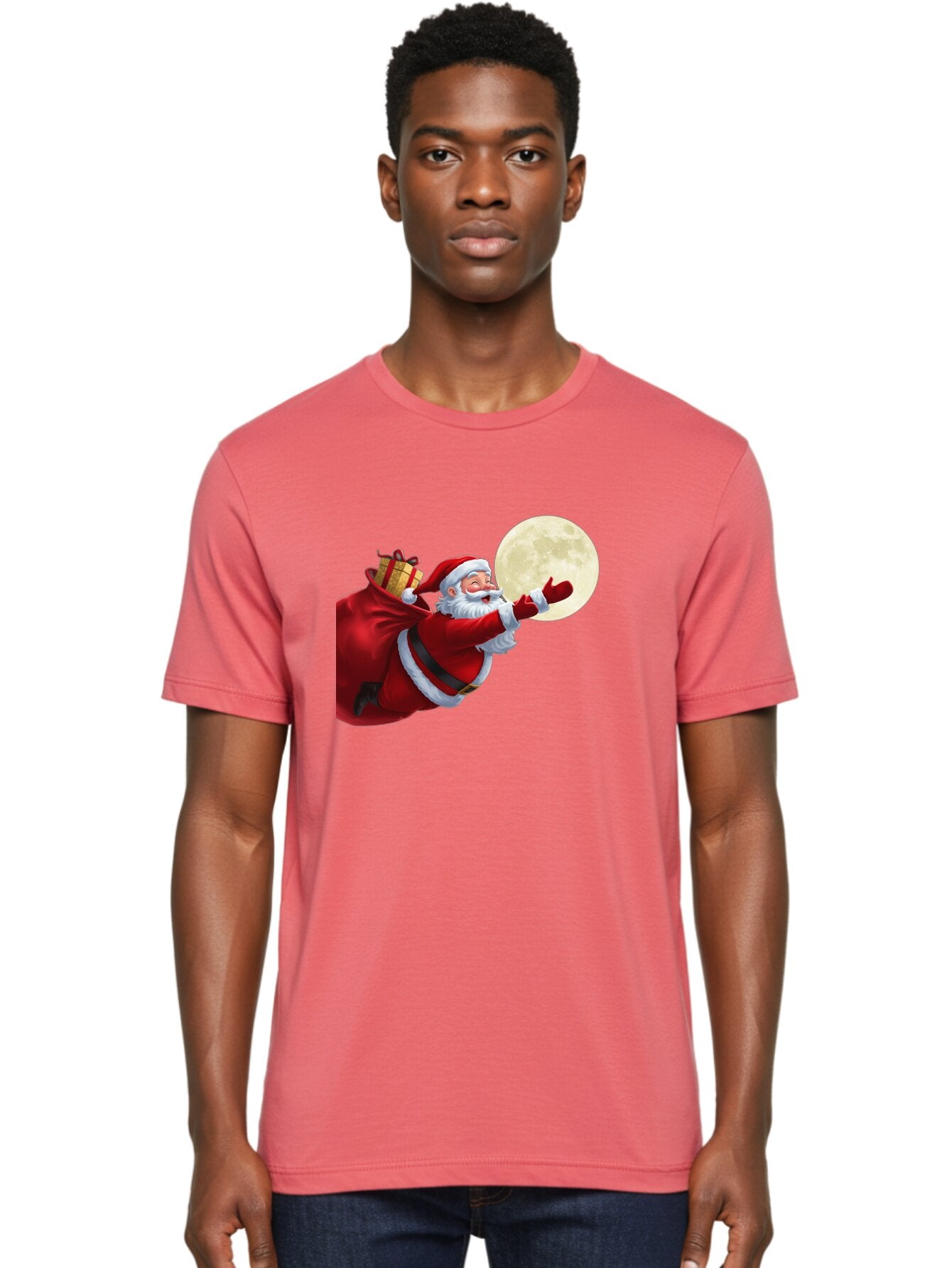 Santa-Claus-2 Men'S Graphic Tee, 100% Cotton, Comfortable Casual Summer Wear, Machine Washable, Santa Claus, Gift Bag, Full Moon, Holiday Season, Christmas Magic, Jolly Old Elf, Festive Atmosphere, Red Suit, White Beard Bac392 16